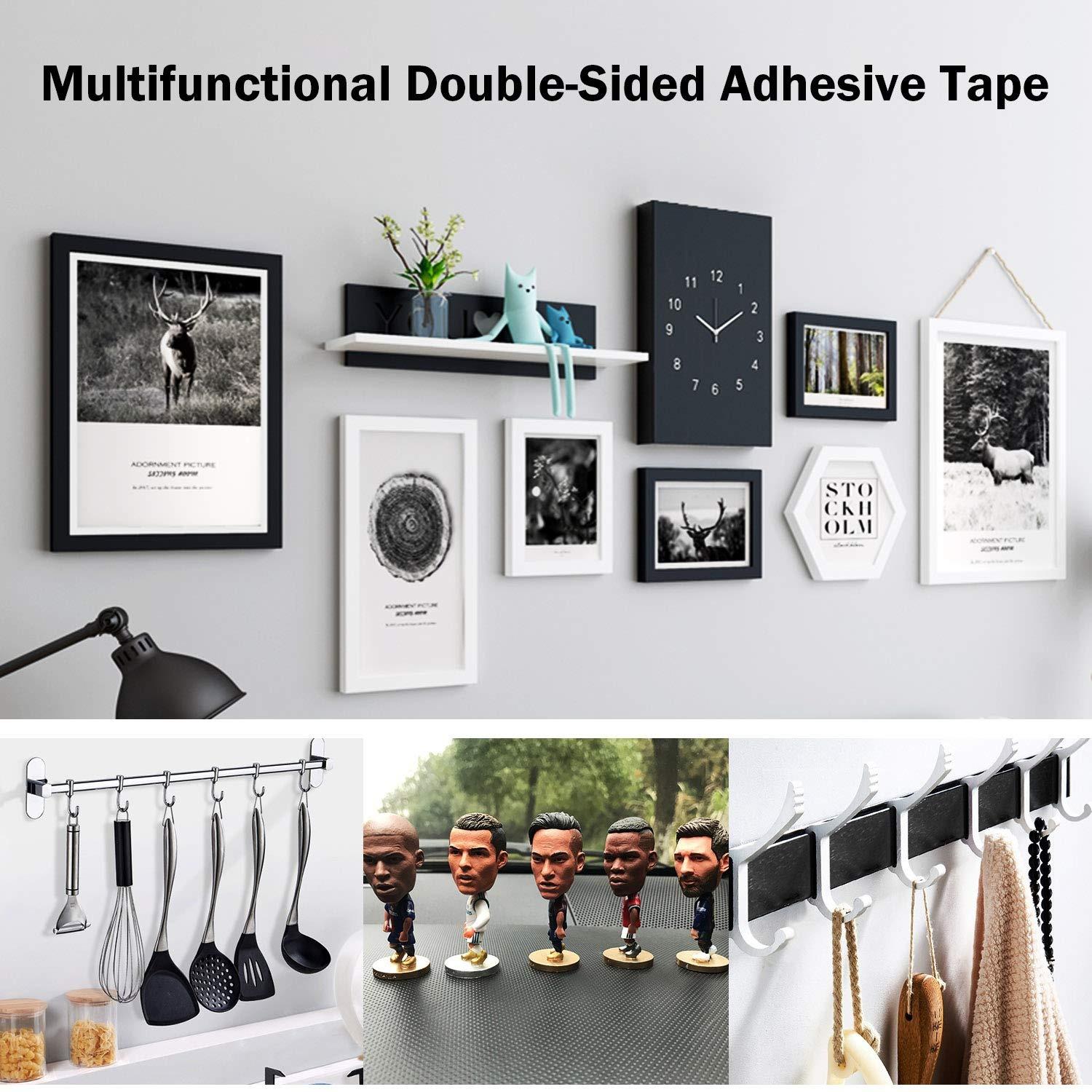 Strong Washable Double-Sided Tape for Wall Decor, No-Drill Photo Hanging, Anti-Slip Carpet & Cabinet Adhesive, High-Strength Removable, Waterproof, Heat-Resistant Multi-Surface Strips, Easy Peel