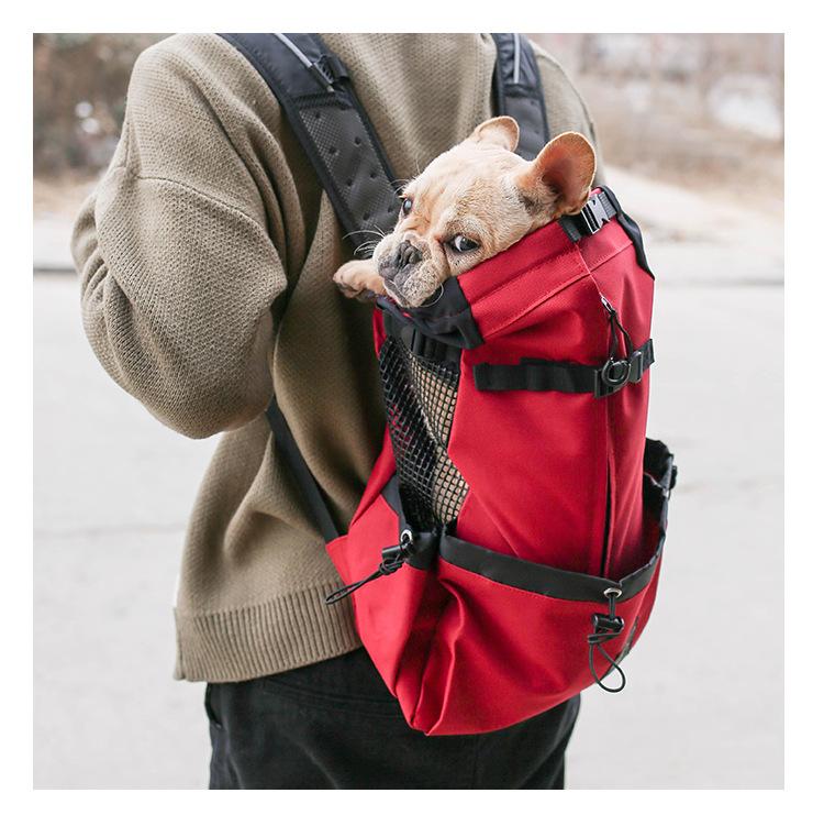 Breathable Polyester Dog Backpack Carrier, Washable Pet Rucksack for Outdoor Cycling and Hiking, Hands-Free Kitten Head-Out Pouch for Shopping and Travel, Available in Red and Blue