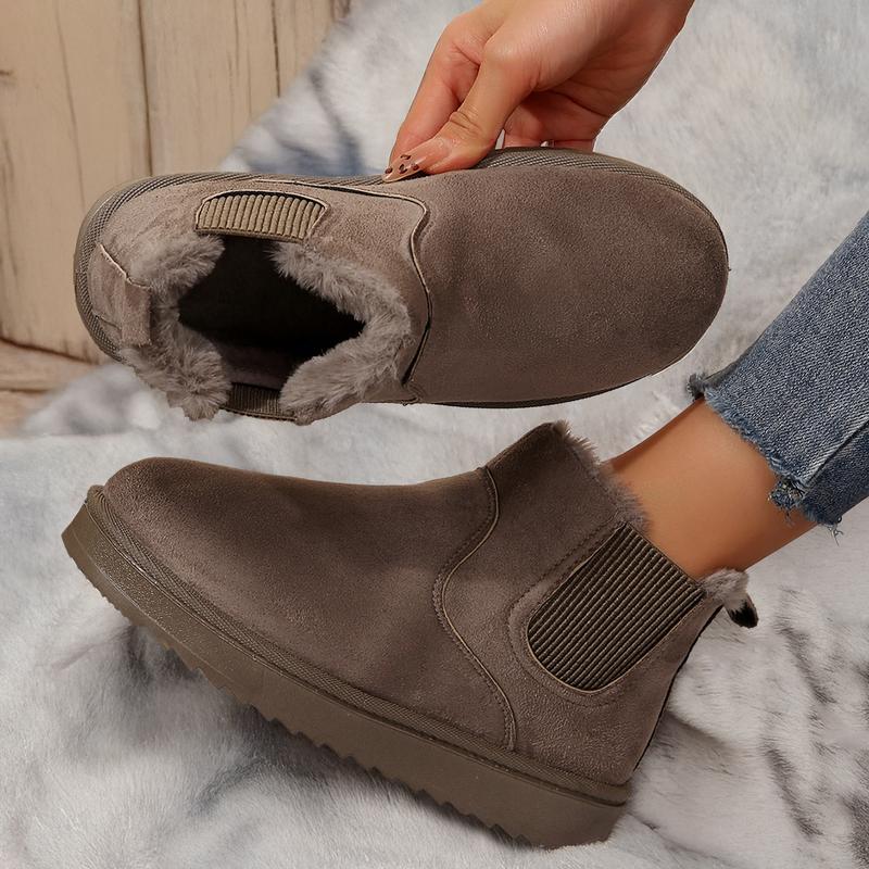 Women's Boots Stylish Comfortable Faux Leather Suede Flat Slip-On Snow Boots for Warmth and Fashion - Short Design Shoes for Indoor and Outdoor Springfresh