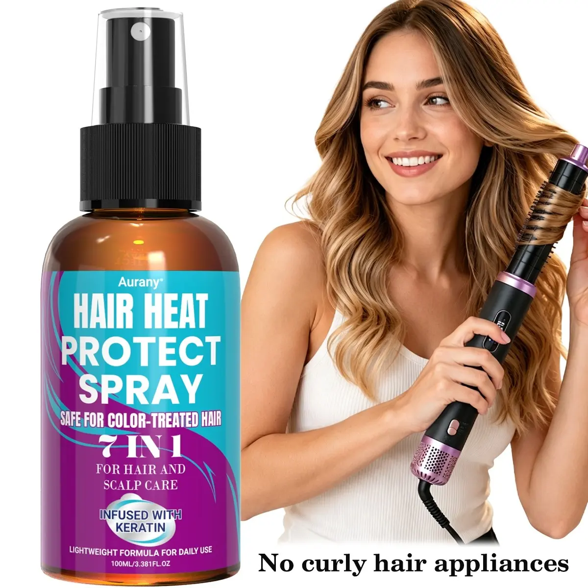 Thermal Protection Spray, Heat Protectant Spray, Keratin Leave-In Conditioner for All Hair Types, Minimizes Heat Damage & Dryness, Multi-Effect, Hair Care, Great for Styling & Christmas Presents-100ml
