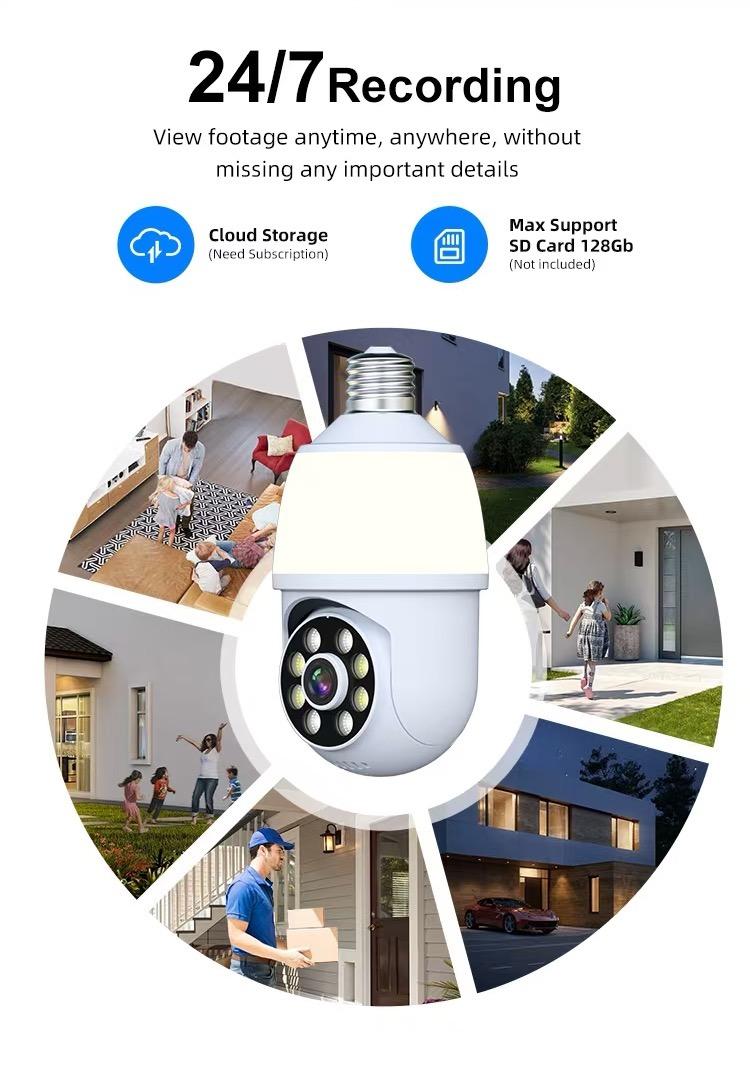 Light Bulb Security Camera with LED Flood Light 1080P, 2.4GHz Wireless WiFi Light Socket Security Cameras, 355° Pan/Tilt Smart Lightbulb Cam Human Motion Detection Alarm Colour Night Vision Works with Alexa