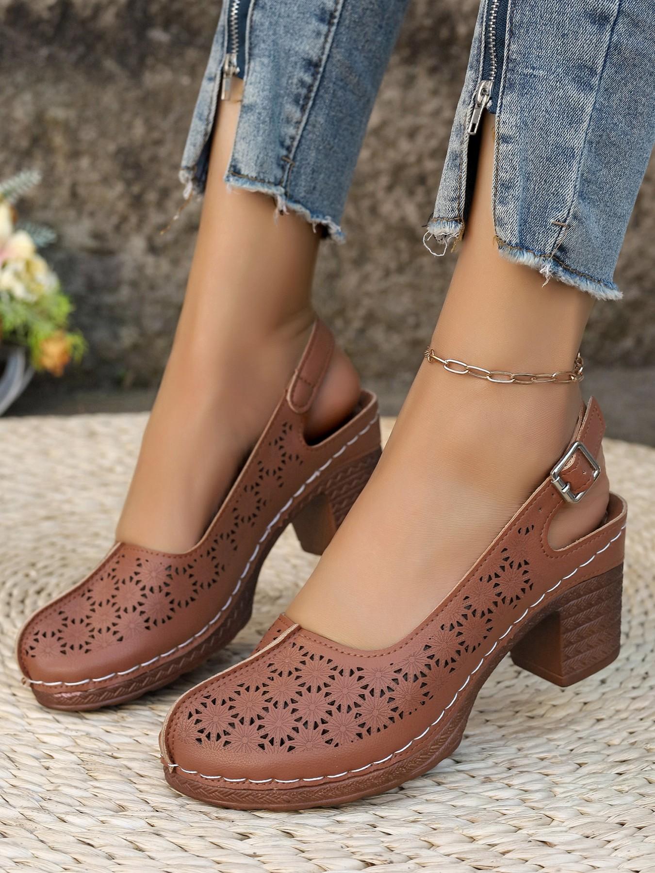 Elegant Hollow Out Women's Sandals, Secure Closed-Toe, Fashionable Slingback, Lightweight Comfort, Breathable, Perfect for Summer Outdoor Activities