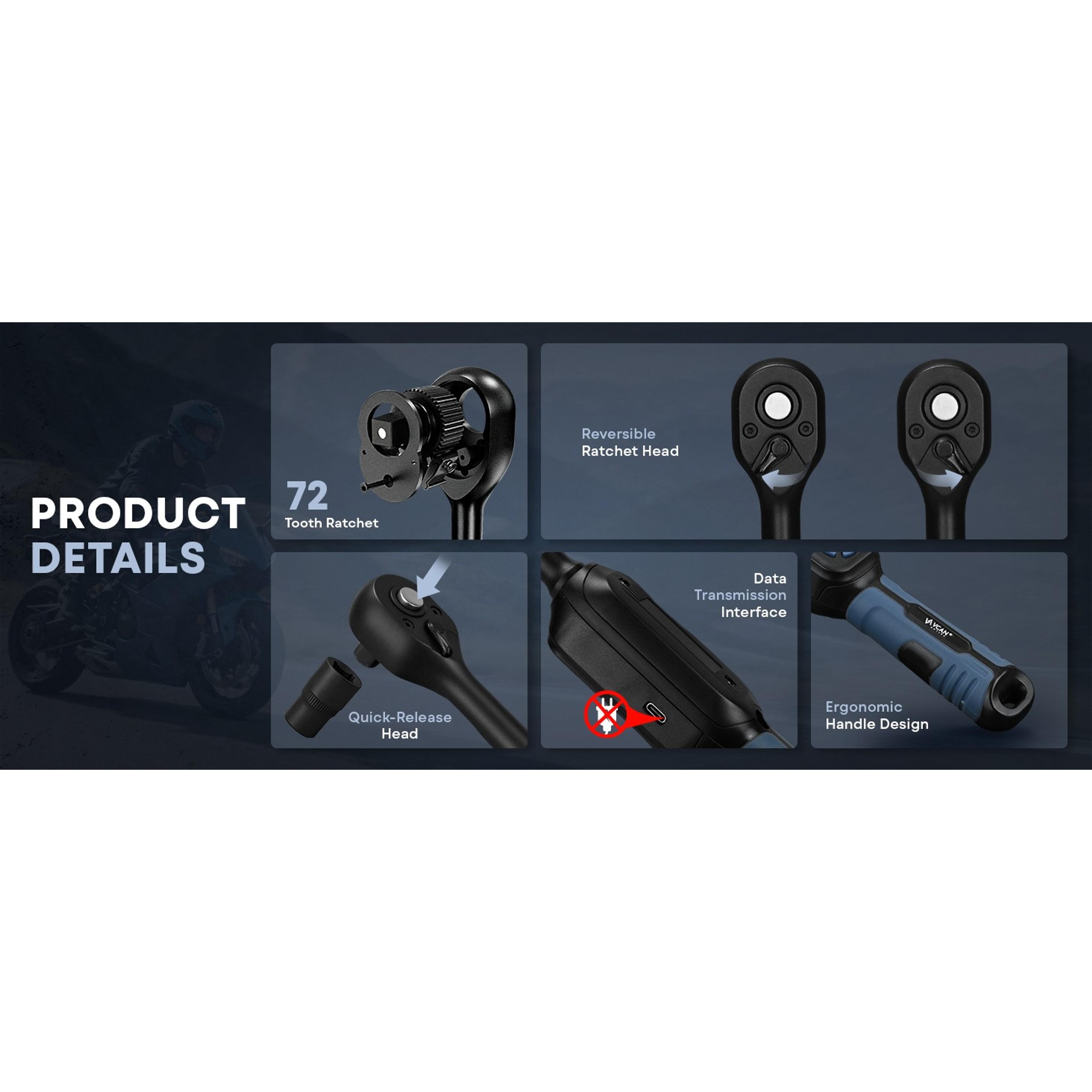 Digital Torque Wrench ±1% Average Test Accuracy 3/8 Drive 2.21-44.25 Ft.Lb with Buzzer & LED Flash Universal Joint & 6" Extension Bar for Bike Moto Car