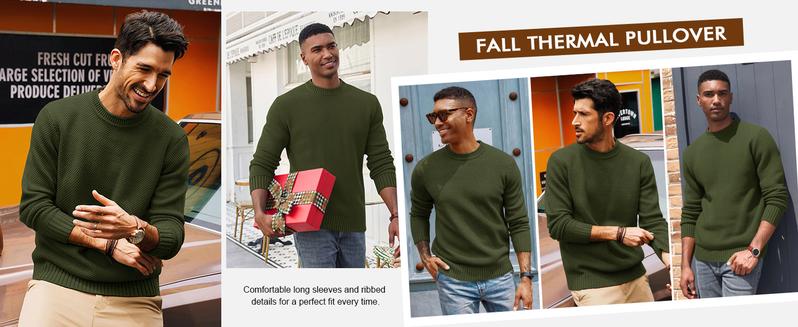 Runcati Mens Crewneck Sweater Casual Textured Knitted Thermal Pullover Sweaters Runcati Mens Crewneck Sweater Casual Textured Knitted Thermal Pullover Sweaters