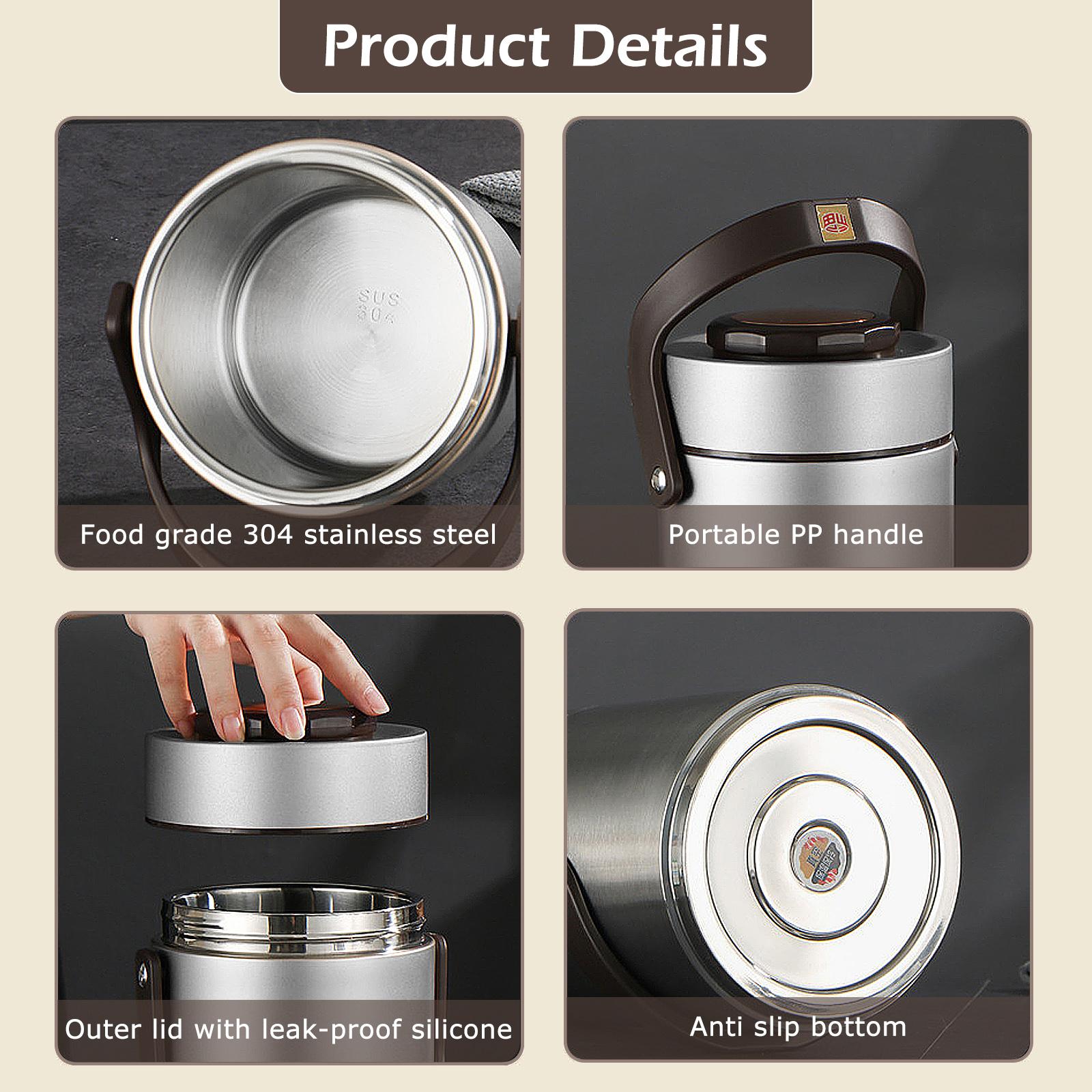 SUNDAY MIRTH 3-Tier Stackable Insulated Food Jar 2.3L Bento Lunch Box Stainless Steel Food Container for School Office Picnic