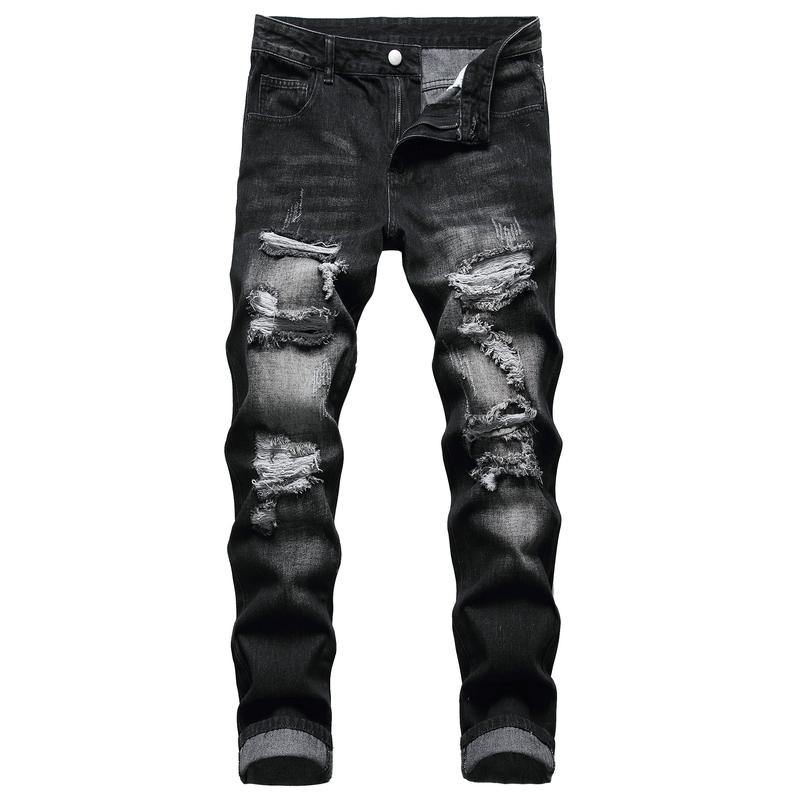 MXCVYCC Men's Black Ripped Jeans Slim fit Jeans For Men Distressed Straight Leg Men Jeans Regular fit Fashion jeans Designer Denim Pants Fathersdaygift thanksgiving outfits birthday outfits jeans for men