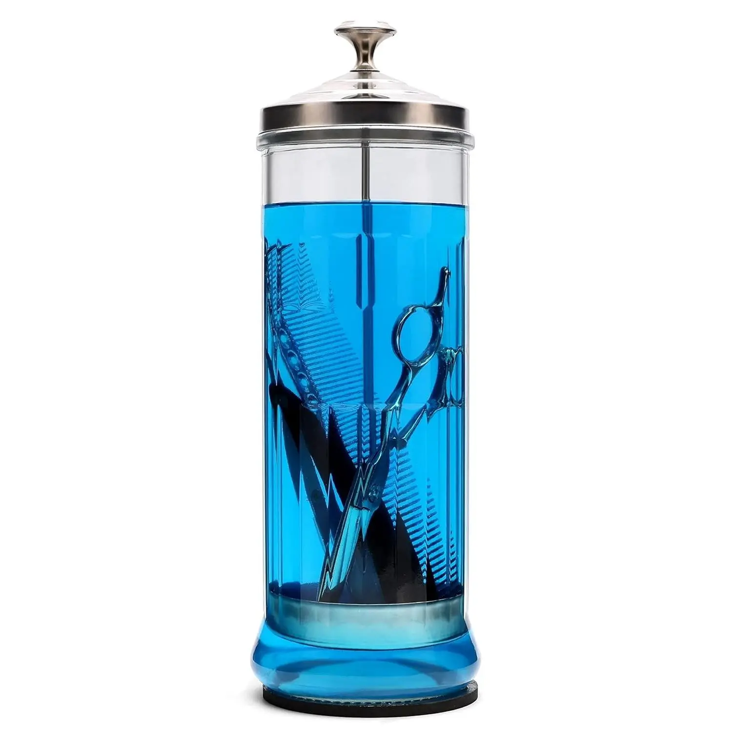 Glass Disinfectant Jar 50 Oz Large Sterilizing Jar for Manicure & Pedicure Implements Salon Barber Tools 11.7"H x 3.8"W