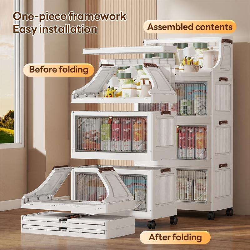 Transparent Flip Cover Storage Cabinet, Plastic Home Organizer, Space-Saving, Mobile with Wheels, Durable and Stylish, 2-6 Layers Optional