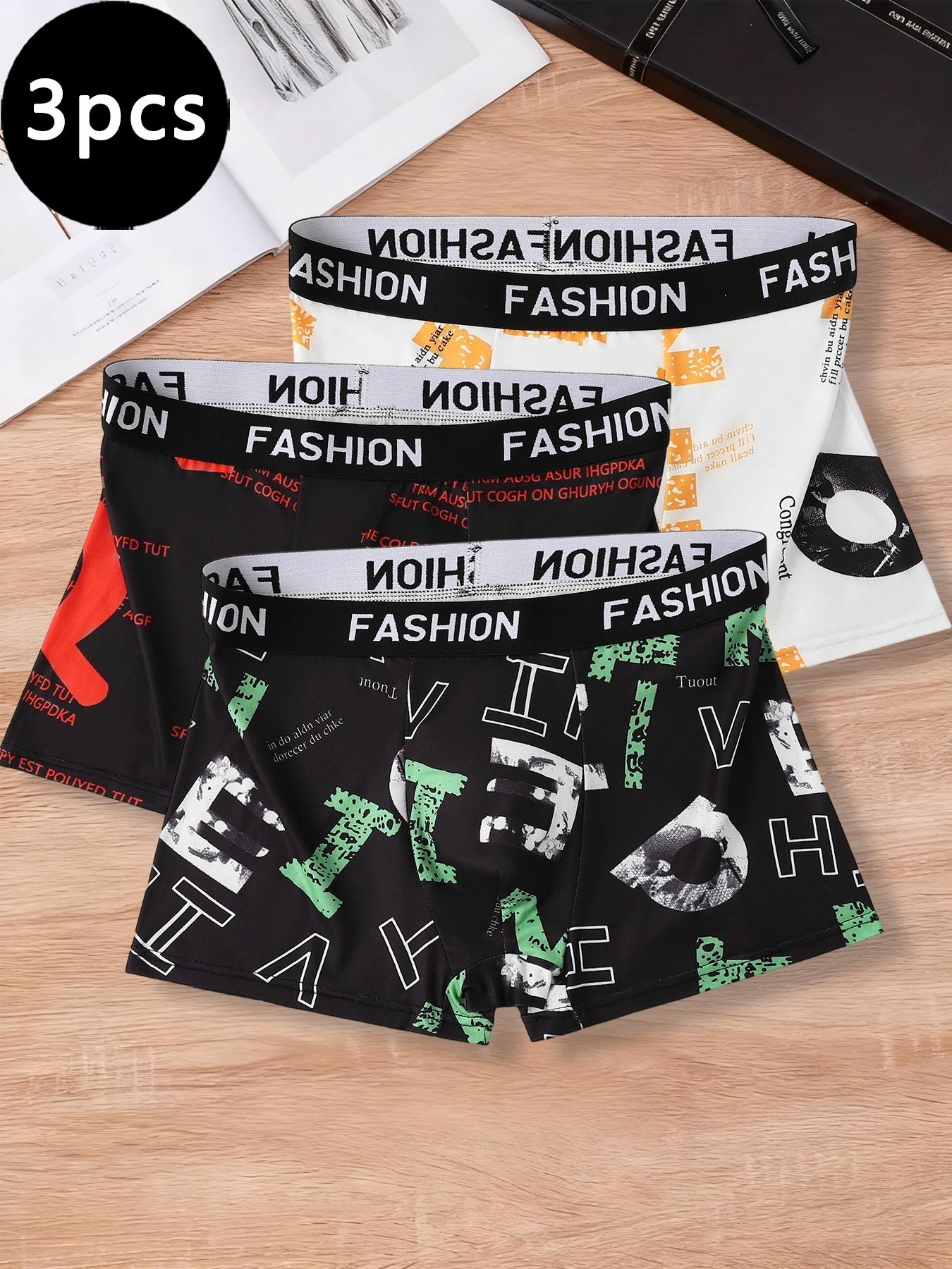 Trendy Letter Print Men's Boxer Briefs 3pcs, Comfortable Elastic Waistband, Multi-Color Options
