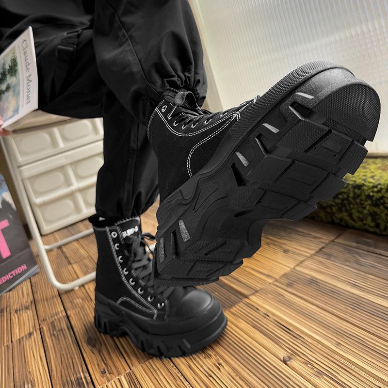 SLNU3 Brand Unisex Thick-Soled Height-Increasing High-Top Casual Sports Shoes with Fabric Upper in Black, Plus Size for Women's Casual Wear