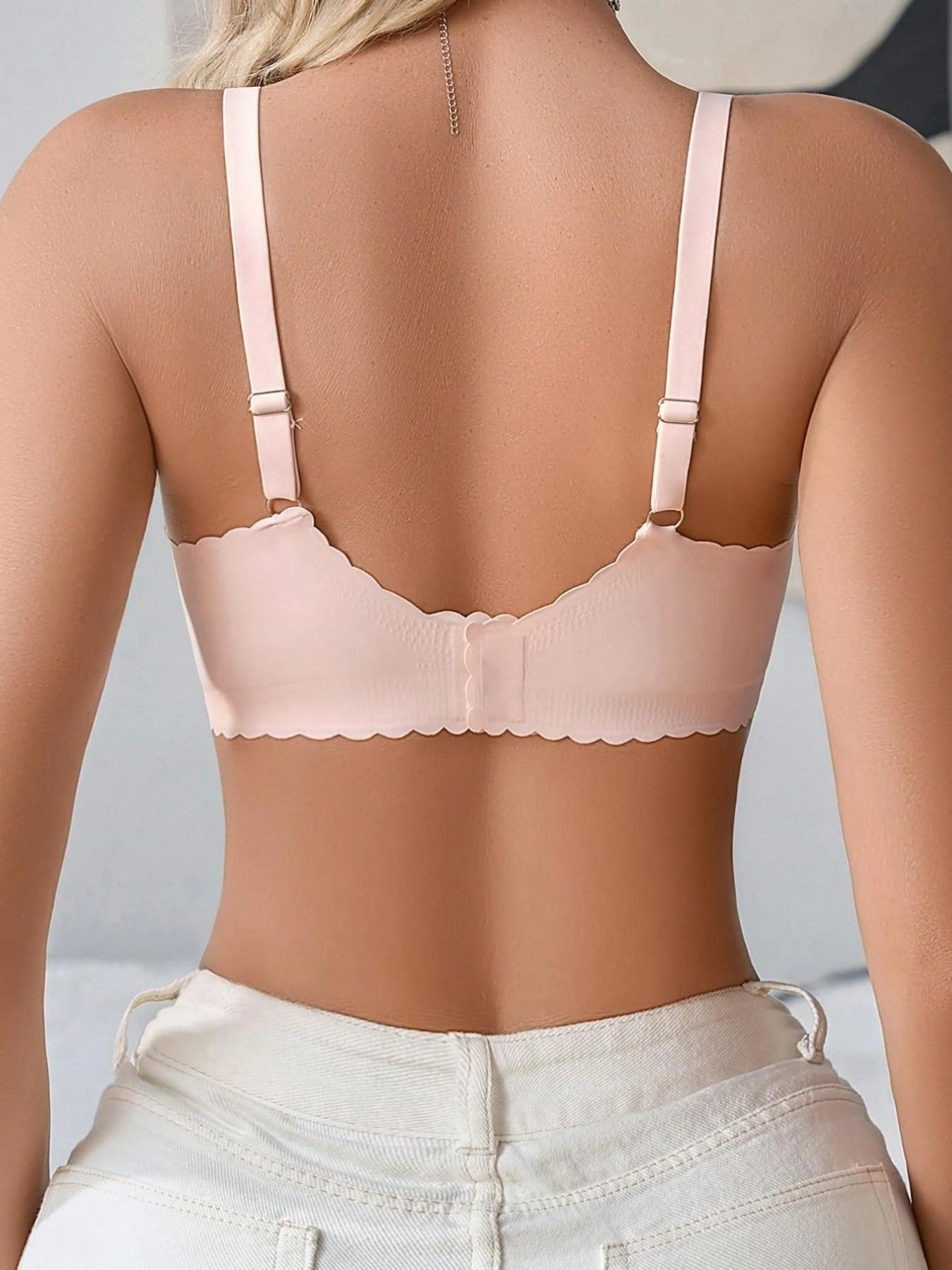 Plus Size Seamless Wireless Bra for Women - Mesh Panel Scalloped Edge, Lift Support Invisible Bralette, All Day Comfort Underwear