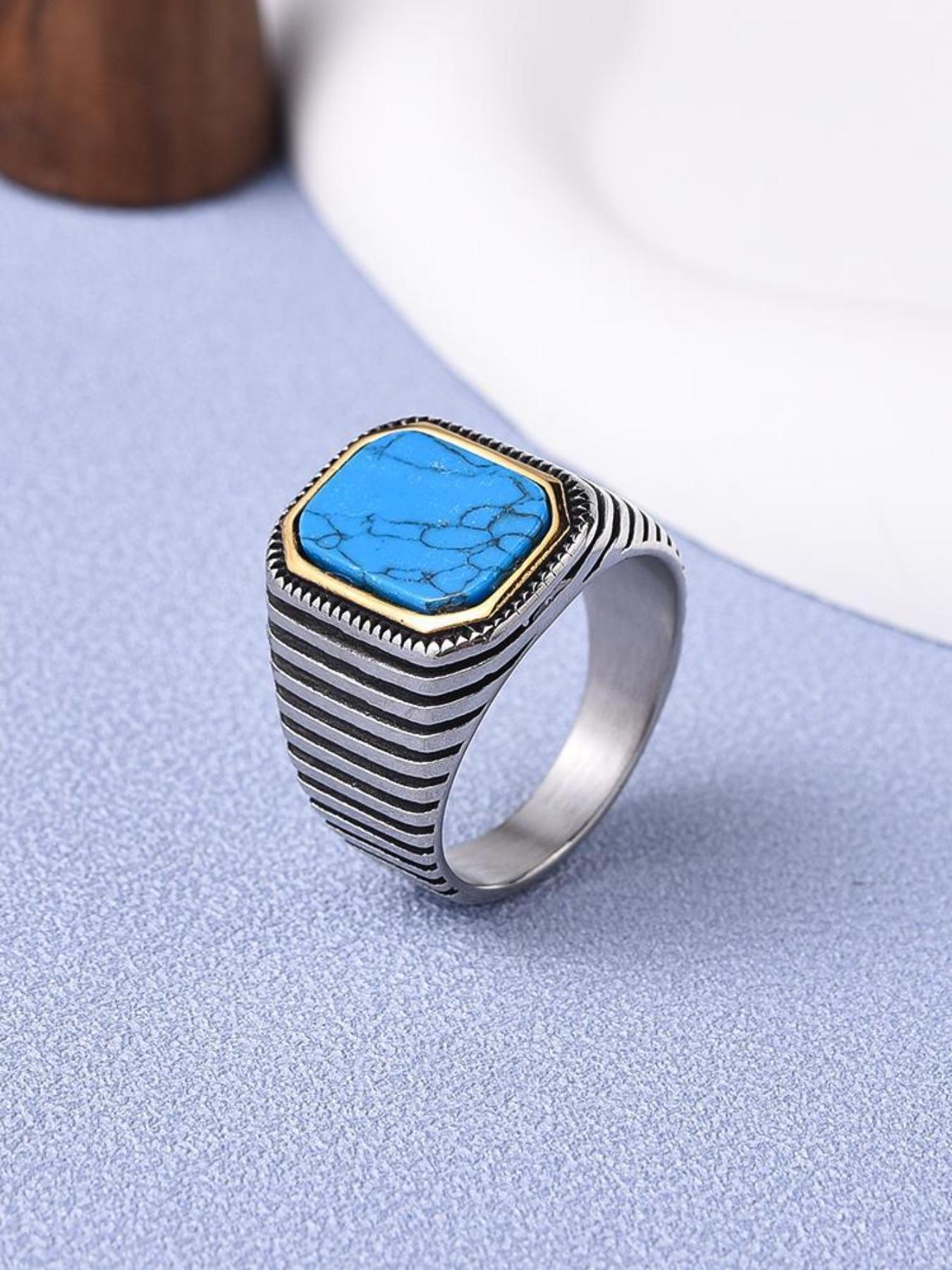 Men's Luxury Gemstone Ring, 18K Gold Plated Stainless Steel, Red Corundum Square Diamond with Strong Design Sense