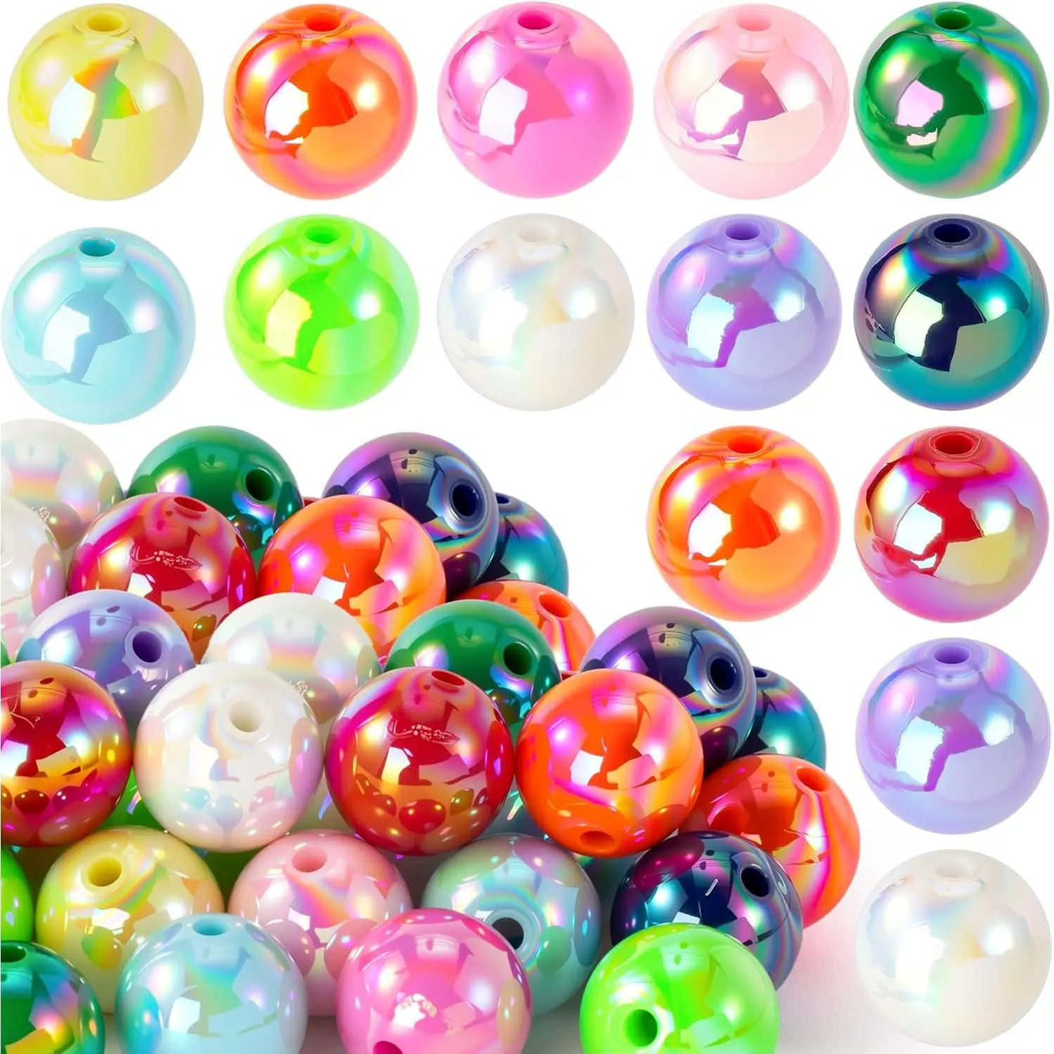 30 count Rainbow Beads for Pens, 16mm  Round Chunky Bubblegum Focal Beads, Fancy Space Beads for Beadable Pens, Bracelets Necklace ,  Making, DIY Crafts,  Colors