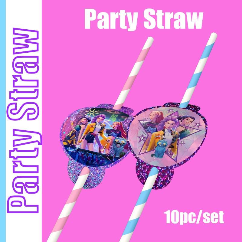 Party Straws, Kids Birthday Party Supplies, Reusable Drinking Straws, Cartoon Straw Toppers, 10Pcs Party Favors, Colorful Striped Straws, BPA-Free Plastic Straws, Themed Party Decorations, Girls Party Straws, Glitter Decor Straws