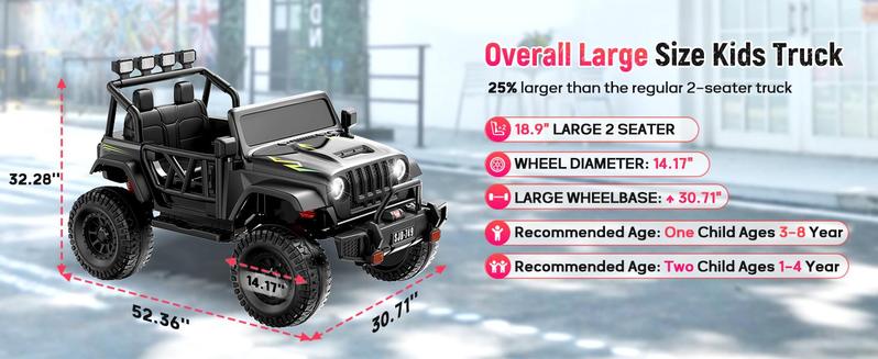 12V-24V Ride on Truck Car 1-2 Seater Ride Kids Electric Car - 7Ah Large Battery Kids Electric Vehicles with Remote Control, 4WD Kids Jeep 3 Speeds LED Lights, Horn, Music for Kids Aged Black 12V-24V Ride on Truck Car 1-2 Seater Ride Kids Electric Car - 7Ah Large Battery Kids Electric Vehicles with Remote Control, 4WD Kids Jeep 3 Speeds LED Lights, Horn, Music for Kids Aged Black