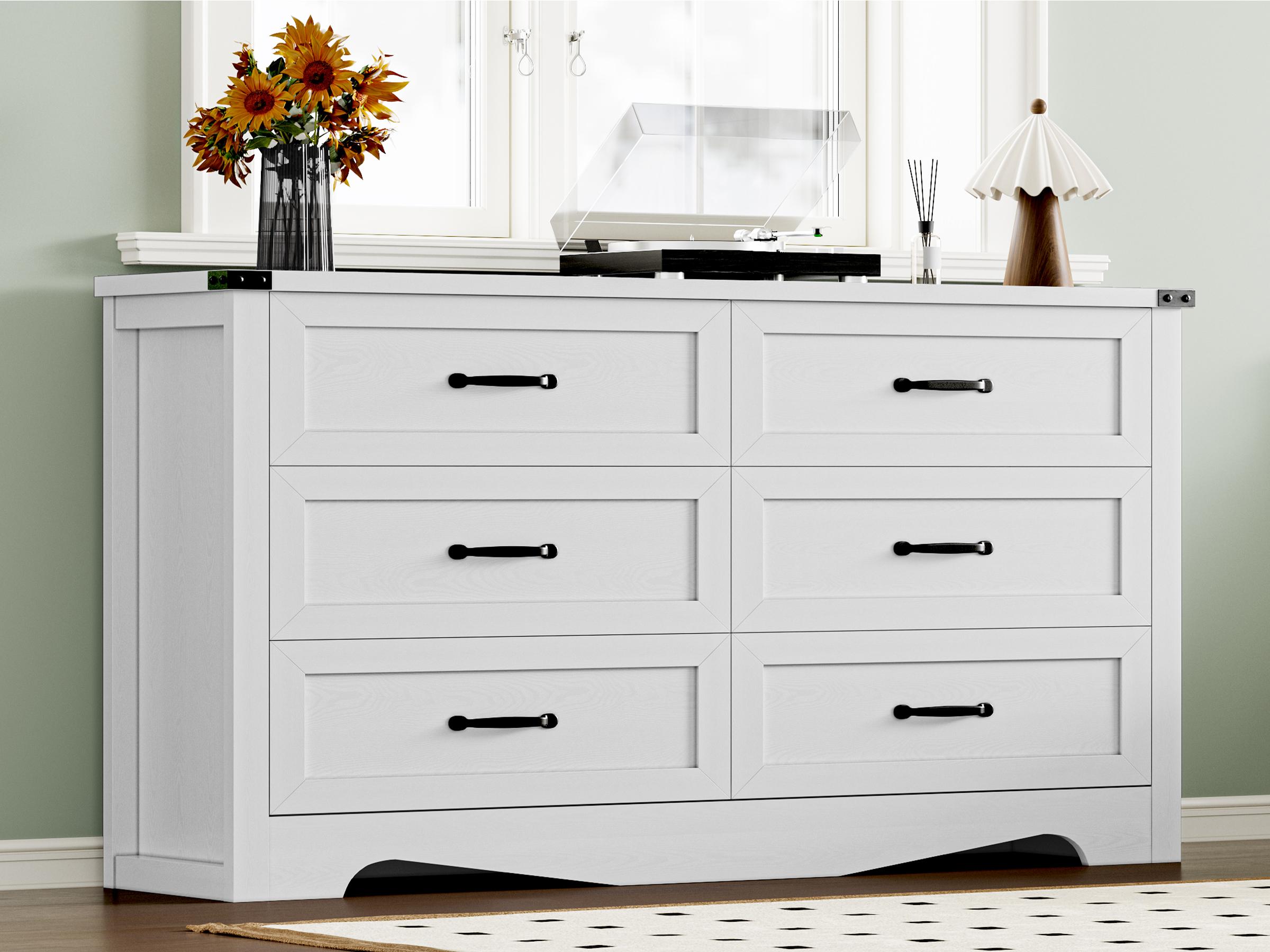 Dresser for Bedroom, Modern Wooden Chest of Drawers with Natural Wood Texture, 6 Drawer Wood Dresser for Closet with Metal Handles, Sleek Storage Solution for Living Room, Office, Hallway