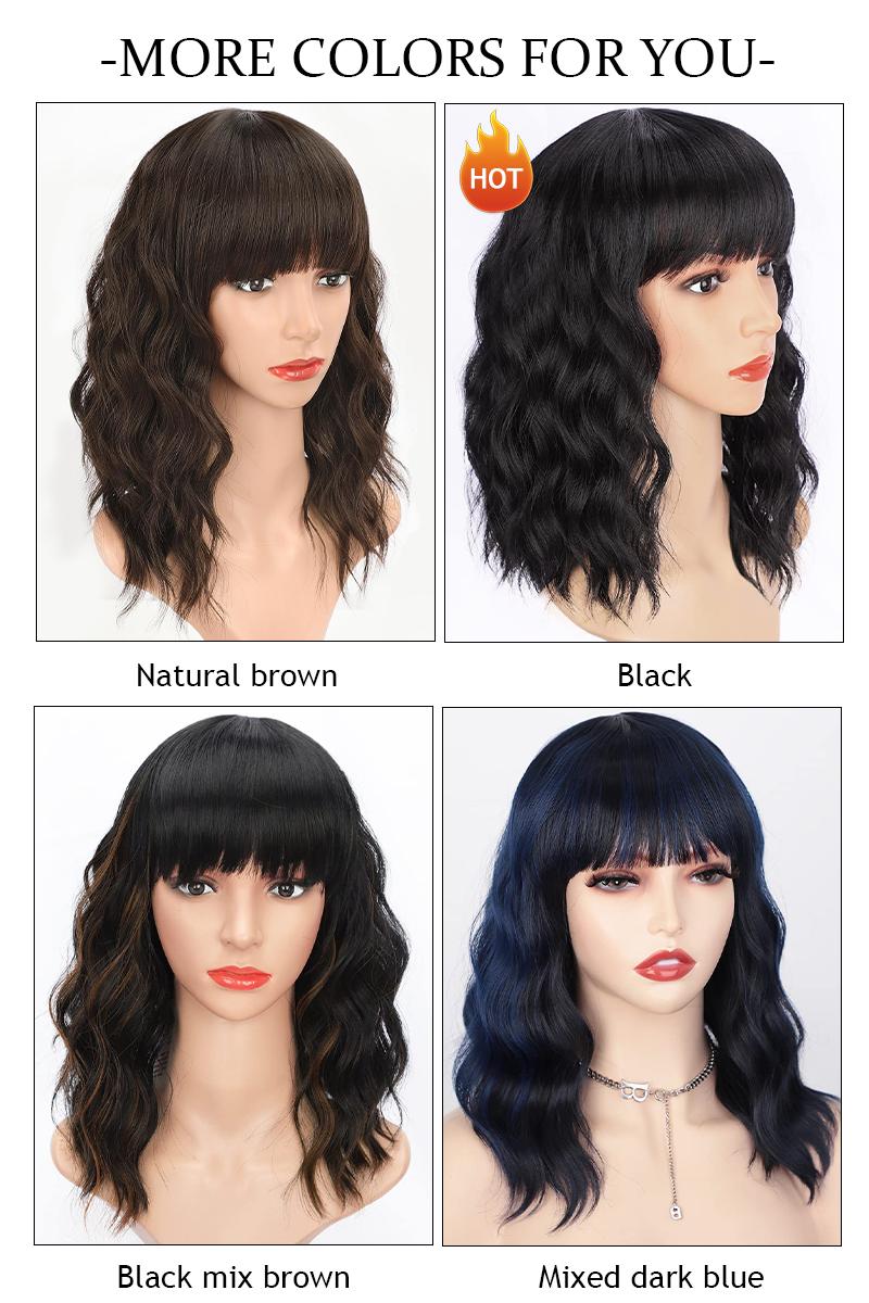 [ AISI HAIR ] Curly Bob Wig with Bangs Short Wavy Wine Red Color Wigs for Women Bob Style Synthetic Heat Resistant Bob Wigs