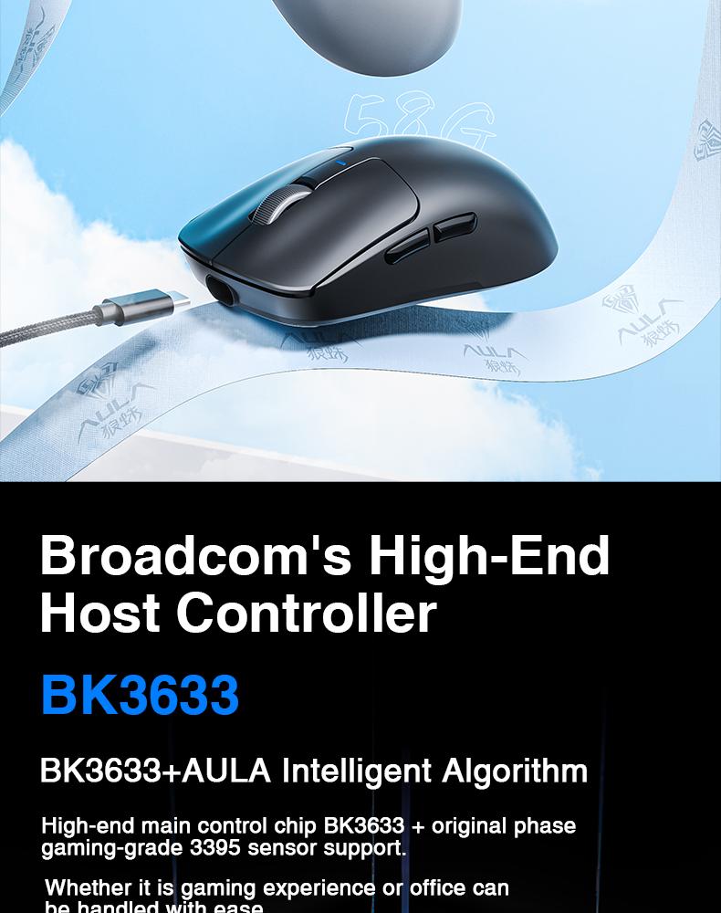 AULA SC680 Wireless Gaming Mouse, Tri-Mode 2.4G/BT5.0/USB-C Gaming Mouse, 10000 DPI Rechargeable Wireless Mouse, Gaming Mouse with 6 Programmable Buttons and Summer Anti-Slip Stickers, Office Desktop Laptop Accessories Ergonomic Mechanical Keyboard