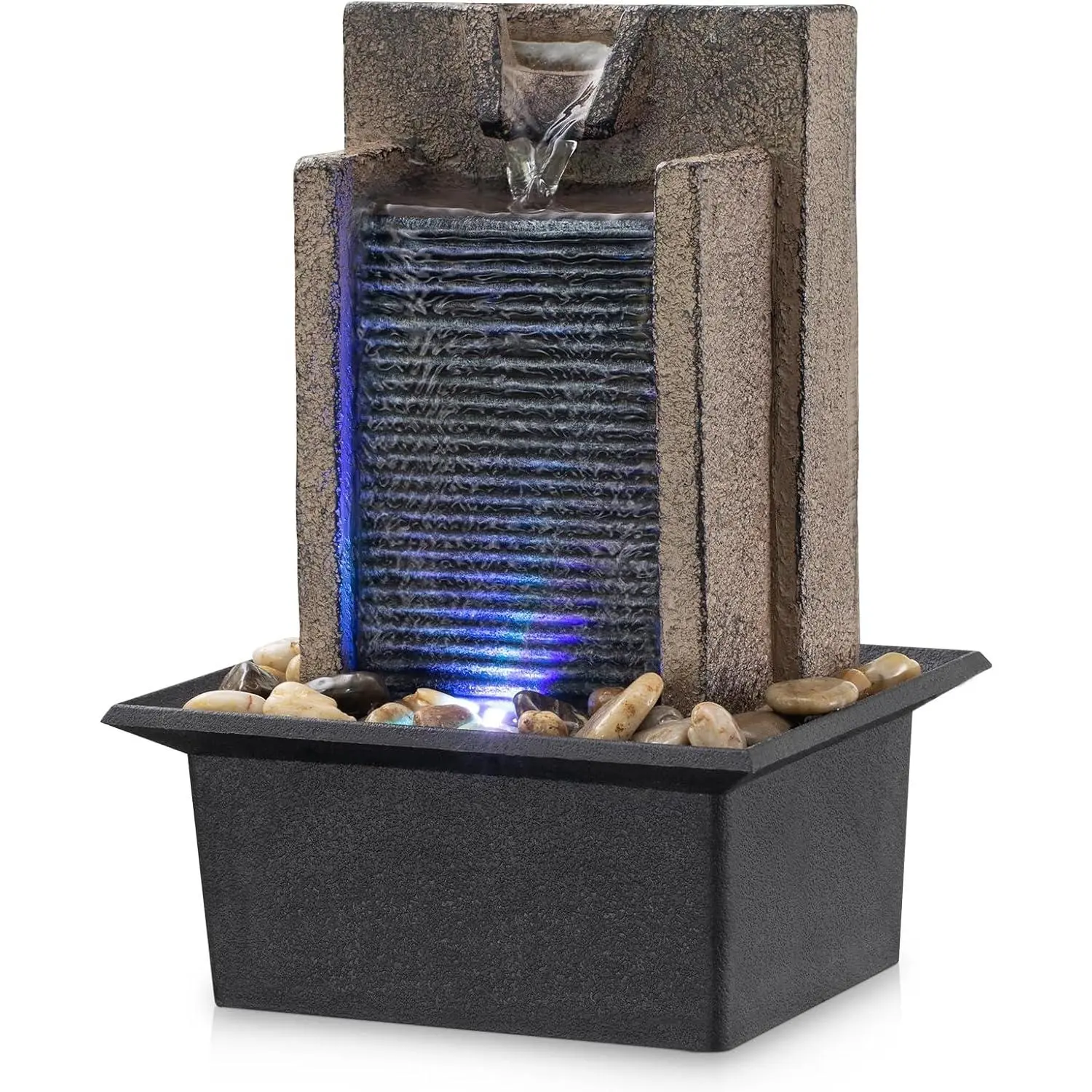 Tabletop Fountain Relaxing Tabletop Waterfall Fountain with  River Rocks & Color-Changing LED Lights - Indoor Zen Office/ Decor Water Feature, 6.3"x 5.12"x 8.66"