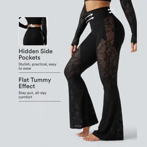 Halara UltraSculpt™ High Waisted Tummy Control Contrast Lace Yoga Flare Leggings with Pocket