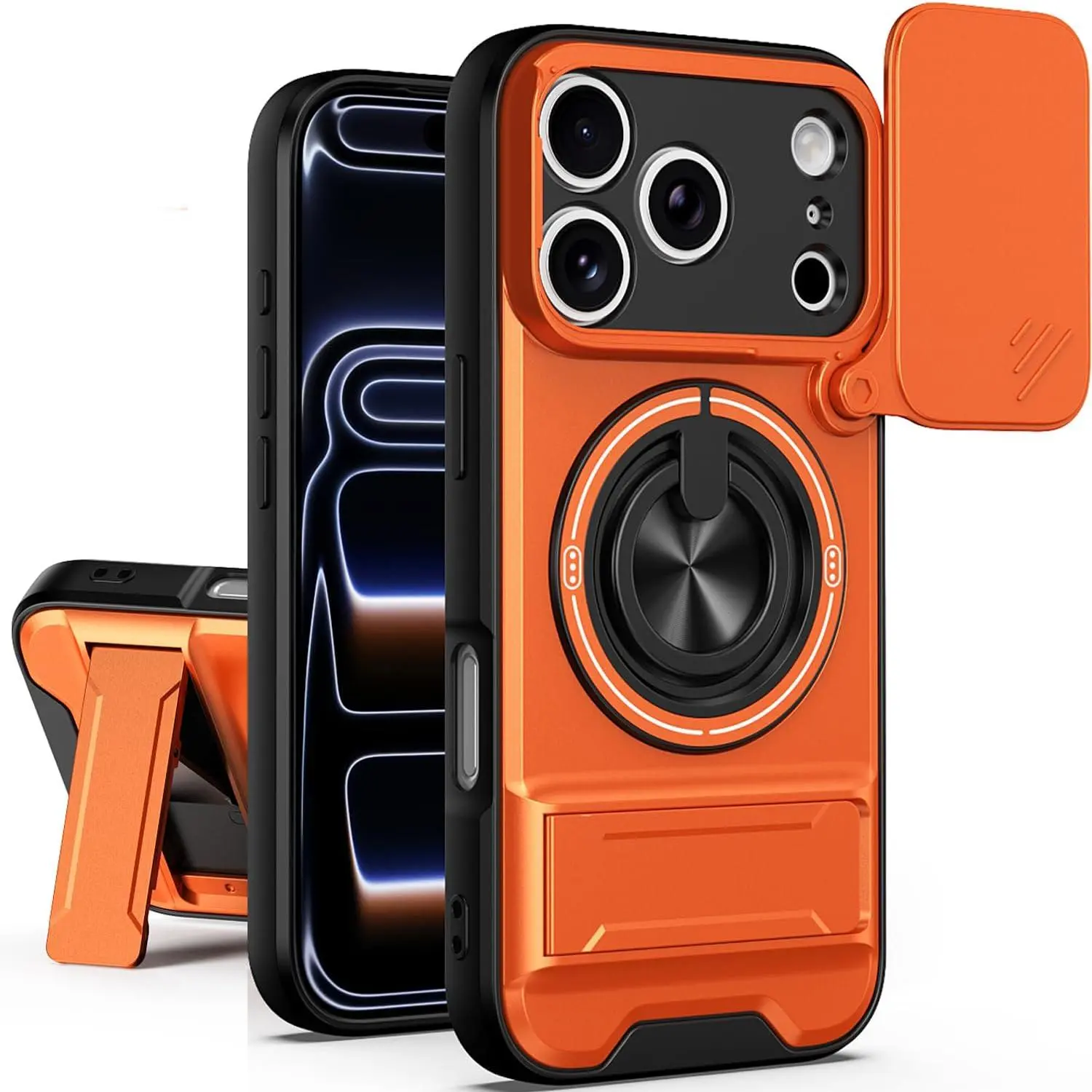 OREKROY Strong MagSafe Magnetic Case with Sliding Camera Lens Cover for iPhone 18 Pro Max / 18Pro /17 Pro Max 16/15/14/13/12 Series, Military-Grade Shockproof Anti-Drop Armor Phone Cover with Full Camera Protection, 360° Rotating Ring & Built-In Kickstand