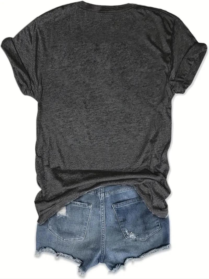 Women's Letter Print Round Neck Tee, Casual Short Sleeve Crew Neck T-Shirt for Summer, Fashion Women's Top for Daily Wear, Womenswear