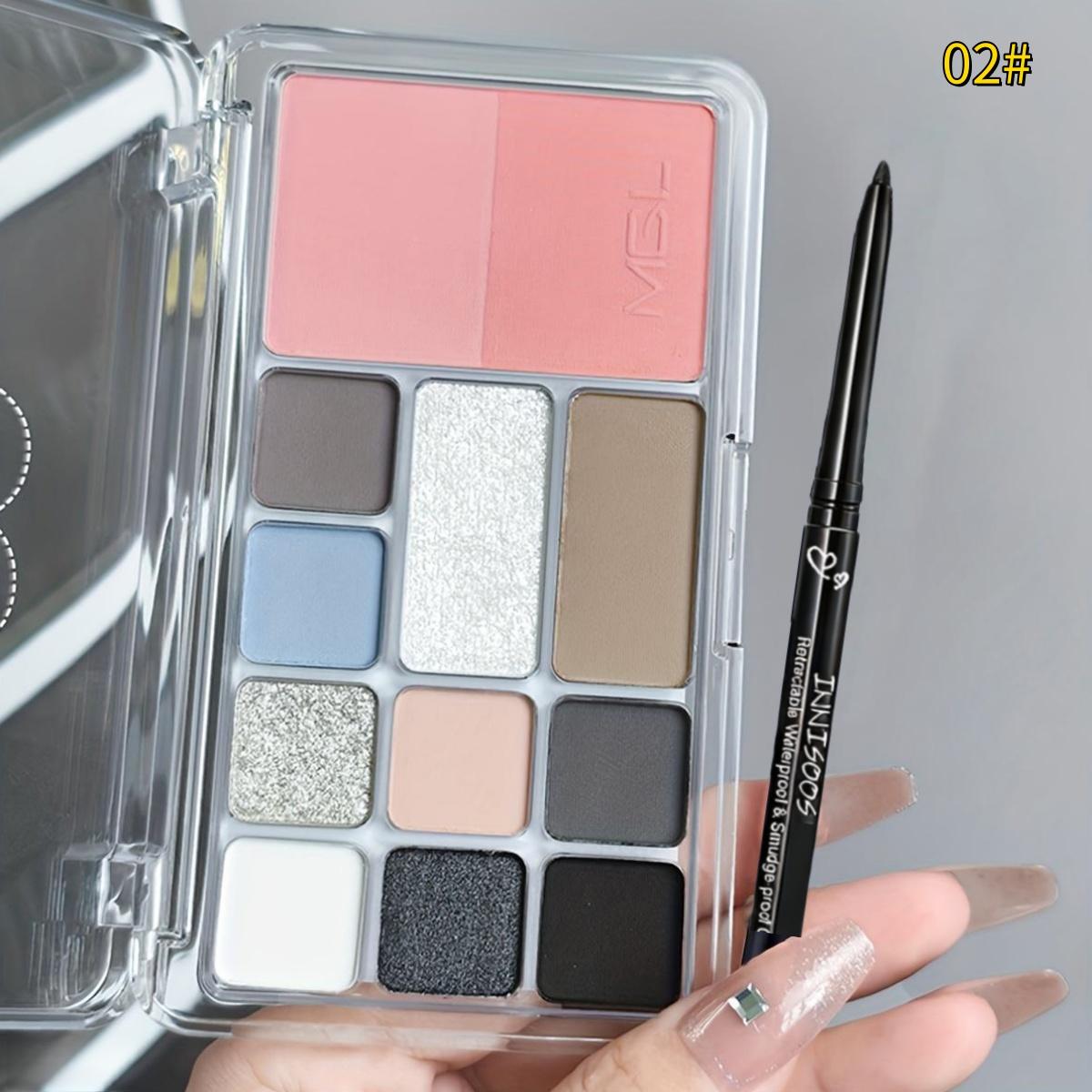 12-Color Eyeshadow Palette & Eyeliner Pen Set, Eye Makeup Cosmetic, Multi-Functional Shades for Highlighting, Blush, Contour, Smooth Liner, Perfect for Daily Use