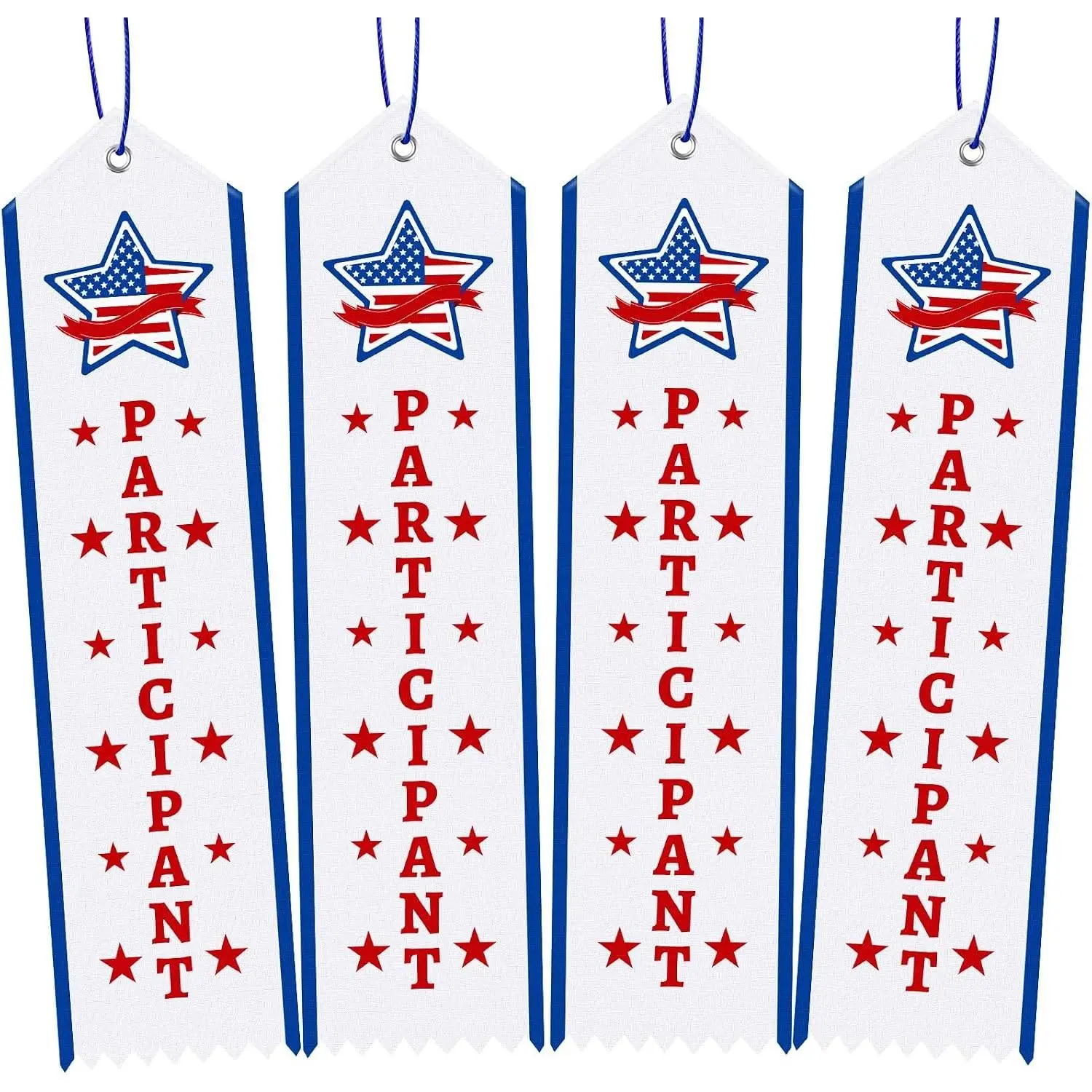 Crowye 50 Pcs Participant Award Ribbons with Card String Patriotic Red White and Blue Participation School Field Day Award Ribbons for Sports Team Competition Office Event 250th Commemorative Party