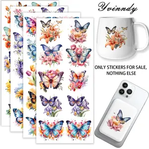 40Pcs/set Rose Butterfly Iron On Stickers For Cup Be Waterproof UV DTF Printable Vinyl Paper Fun Designs Durable Construction Long-Lasting Adhesion Must-Have For Craft Enthusiasts Cups Mugs Sticker Sold Only Sticker Not Cup