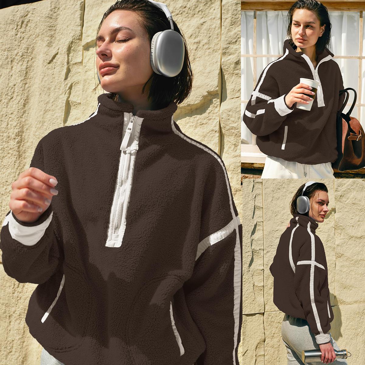 Buenoble Women's Half Zip Sherpa Fleece Pullover Soft Oversized Sweatshirt Jacket with Pockets SpringStatements