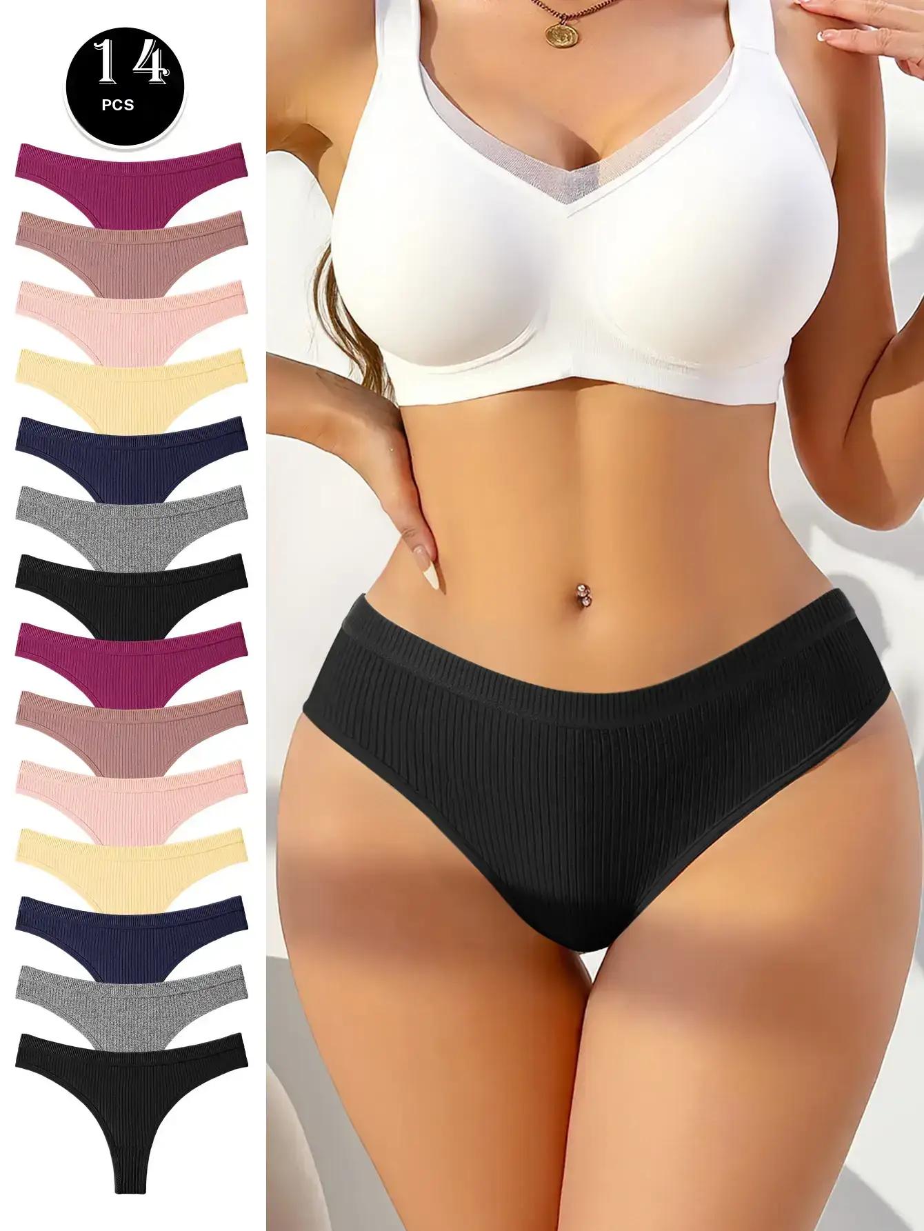 Hotcom Women's 7/14 Pack Seamless Thongs Cotton Bikini Underwear Low Rise Breathable Dry Quick Comfortable Fit for All Seasons Soft Stretchy Fabric Minimalist Style Ideal for All Seasons