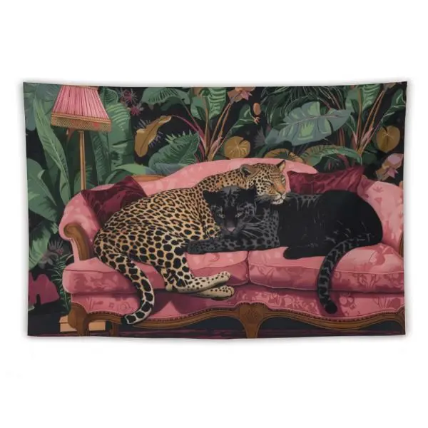 Y2K Aesthetic Tapestry Vintage Leopard Black Panther Wall Hanging Retro Pink Couch Maximalist Room Decor for Bedroom Dorm Trendy Art Poster