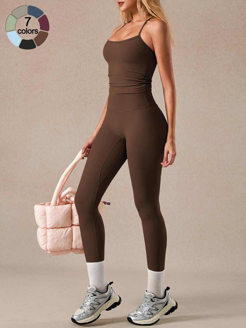 2 Piece Women's Tank Top and High Waist Pants Set, Removable Padding and Breathable Design for Yoga and Fitness, Tight-Fitting Outdoor Sport Gym Yoga Outfit