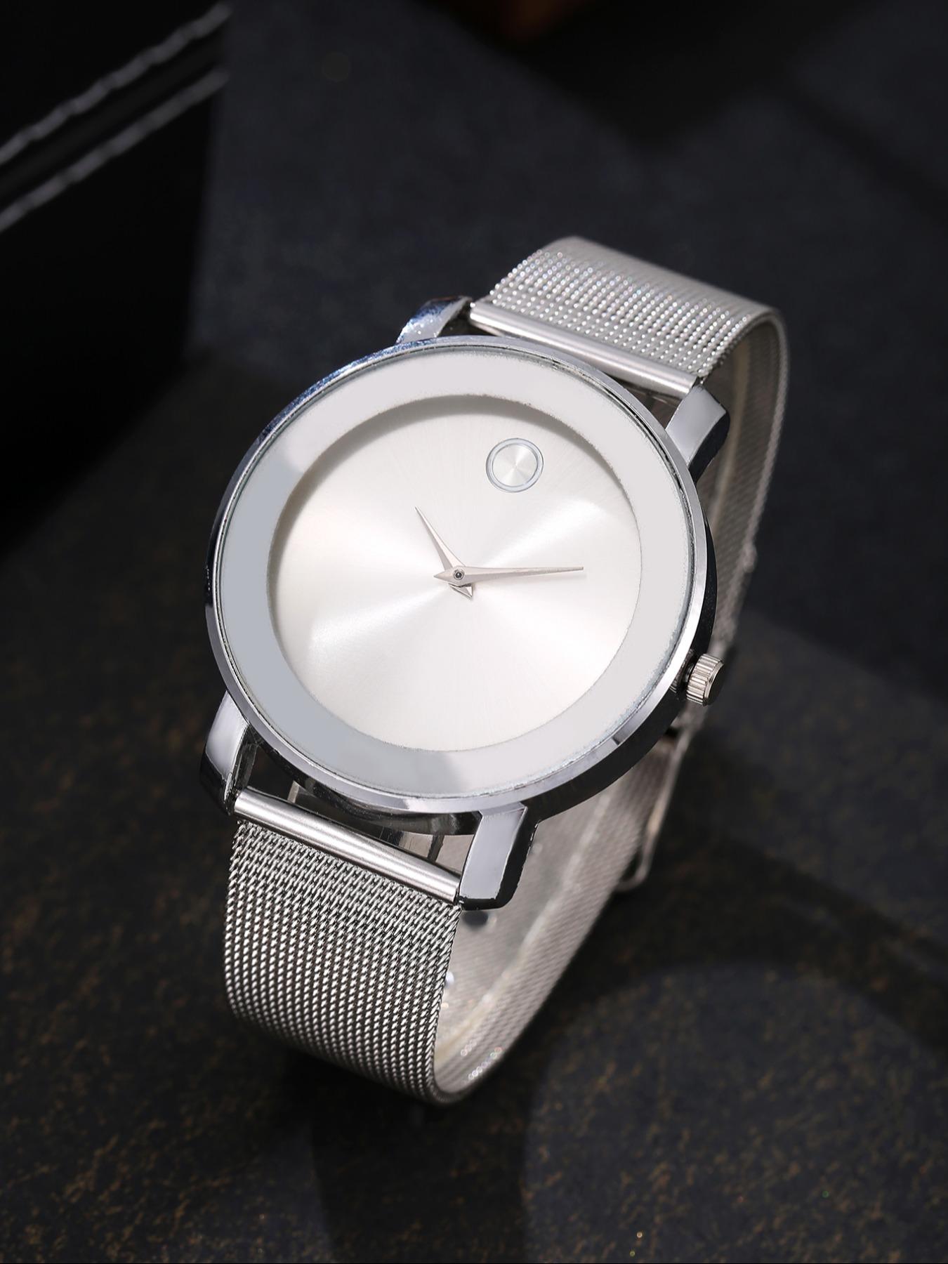Minimalist Quartz Watch, Zinc Alloy Mesh Strap, Silver Color & Options, Casual Daily Commute Watch, Light Luxury Style, Casual Analog Watch