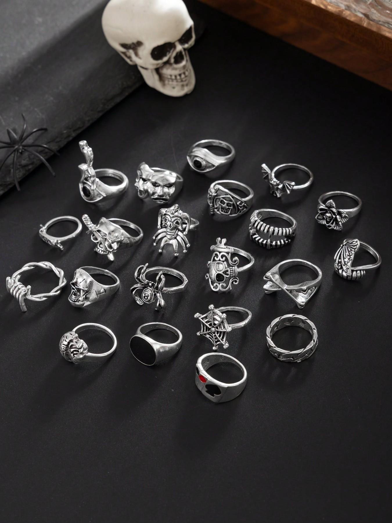 21 Piece Vintage Spider Skull Ring Set, Stacking Ring Set, Dark Punk Joint Rings, Holiday Gift, Street Style Charm Accessories, All Seasons