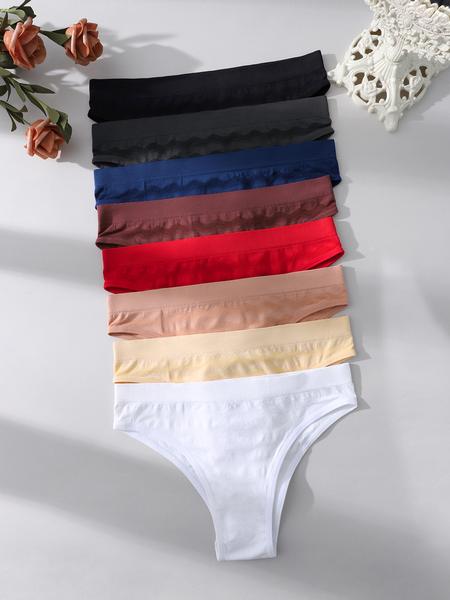 7PCS Women's Seamless Low Waist Triangle Panties, Soft Minimalist Panty, 7-Piece Set, Casual Fitted Underwear, All-Season Comfortable Lingerie