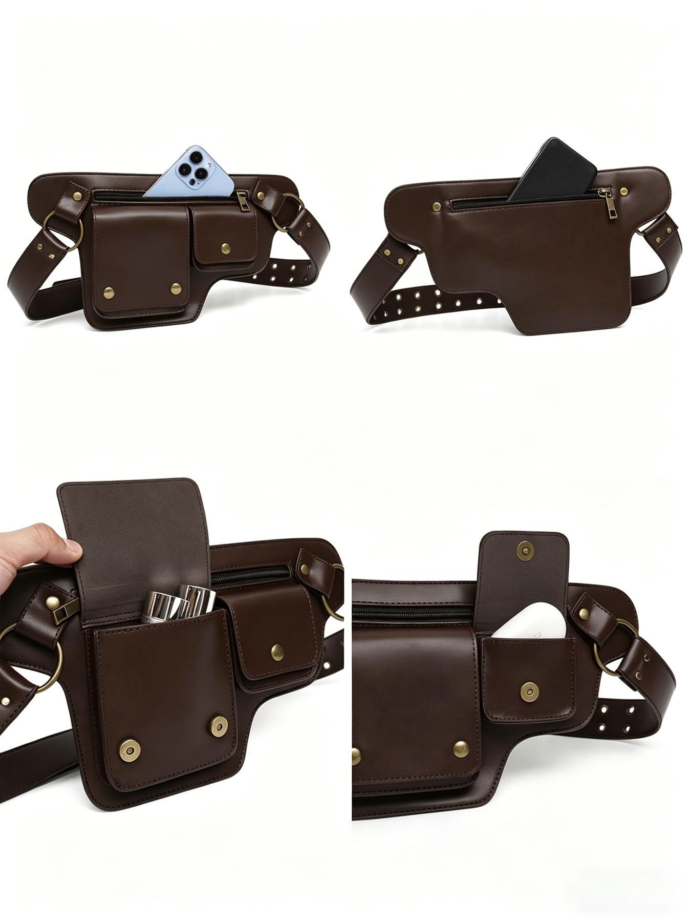 Unisex Streetwear Leather Fanny Pack, Convertible Thigh/Hip/Crossbody Sling Bag, Punk Tactical Waist Pouch, Waist Belt Bag for Men & Women, Festival & Daily Outfit