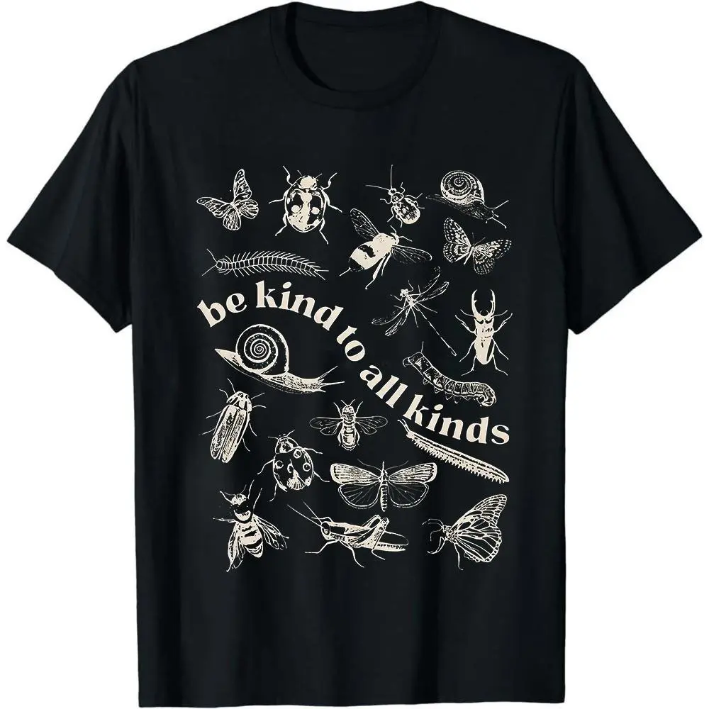 Men's Short-Sleeve Cotton T-Shirt - Be Kind to All Kinds Graphic Top, Insect-Bug-Butterfly Print, Nature Lover Eco-Friendly Wildlife Kindness Tee, Smooth Soft Solid Foldable Seamless Round Neck Casual Top