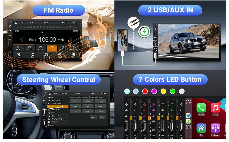 7inch HD Touchscreen Double Din Radio with Bluetooth, Car Audio Receivers, Camera, MirrorLink, FM Radio, 2 USB/TF/AUX/Subwoofer 7inch HD Touchscreen Double Din Radio with Bluetooth, Car Audio Receivers, Camera, MirrorLink, FM Radio, 2 USB/TF/AUX/Subwoofer