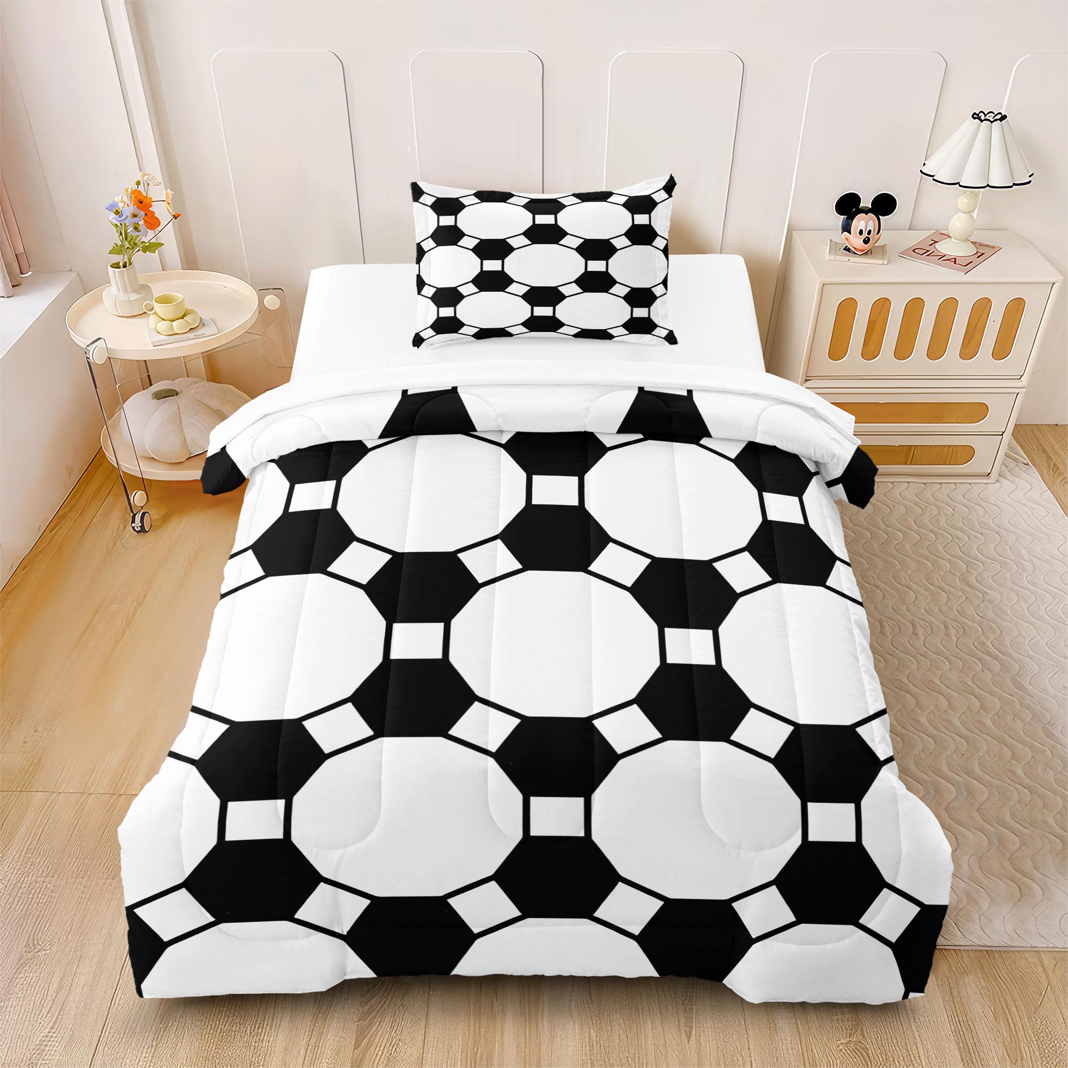 3 Pcs Geometric Checkerboard Print Comforter Set, Modern Minimalist Bedding Set, Soft Warm Lightweight with HD Digital Print, Fade Resistant & Breathable, Ideal for Bedroom Dorm Guest Room Decor, All Season Use