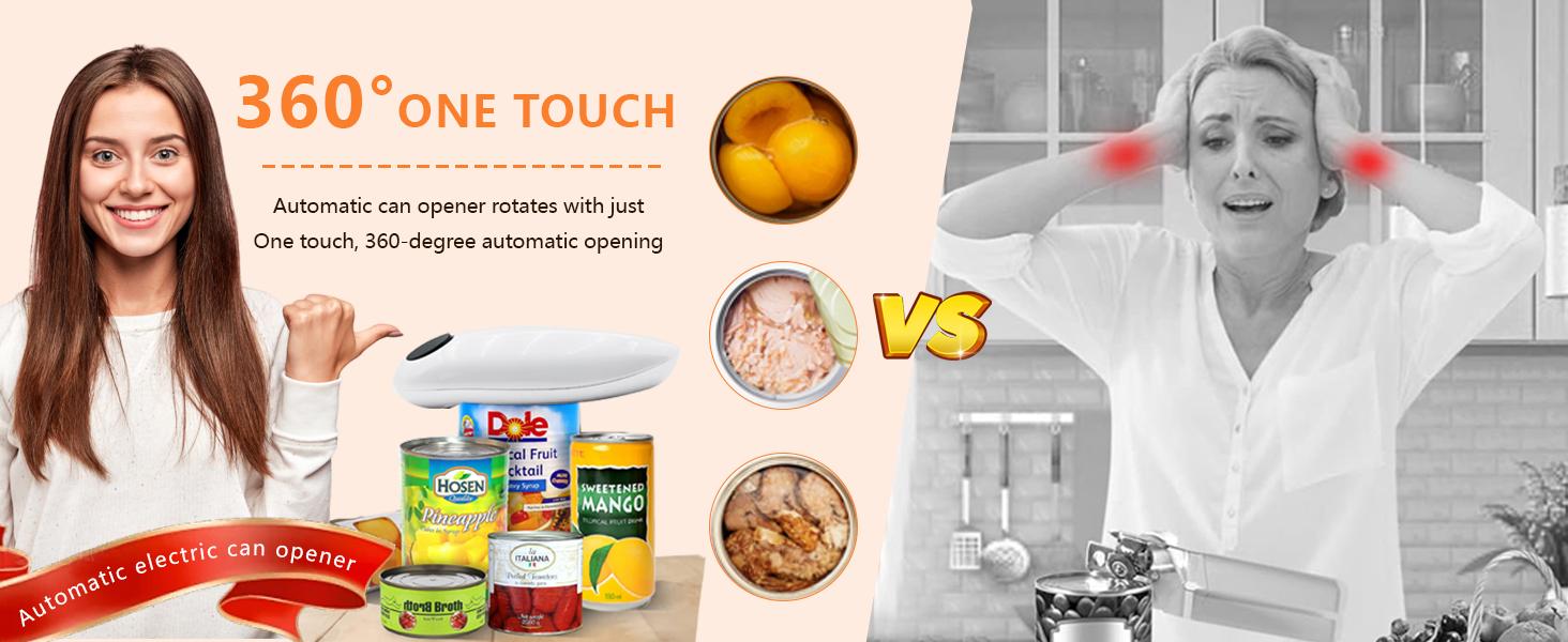 One Touch Electric Can Opener Fits Almost All Can Sizes for Seniors with Arthritis, Hand Held Battery Operated Can Opener with Smooth Edge, Food Safe Kitchen Gadgets Automatic Can Opener for Kitchen（white）