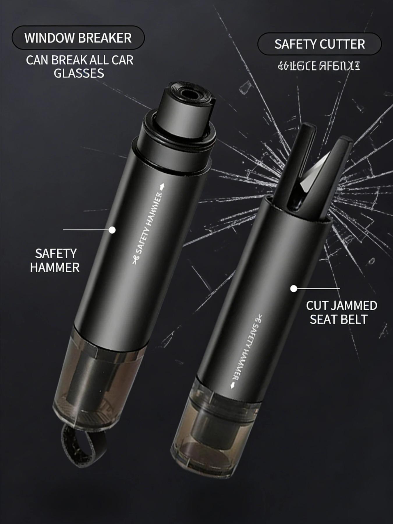 2-In-1 Aluminum Car Safety Rescue Hammer, Automatic Seatbelt Cutter Window Breaker, Emergency Rescue Tool, Essential Automotive Gear