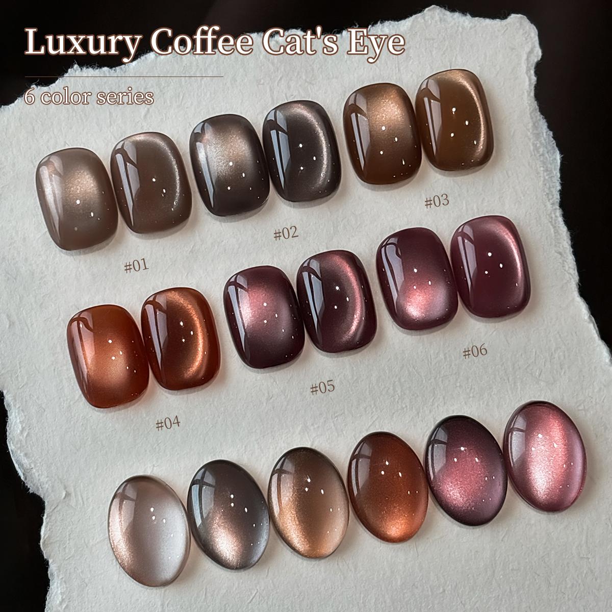 【LIVE】6PCS*15ML Light Luxury Coffee Cat Eye Gel Super Bright Cat Eye Nail Gel Polish for DIY Nail Art High-Density Glitter Long-Lasting Unscented Alcohol-Free