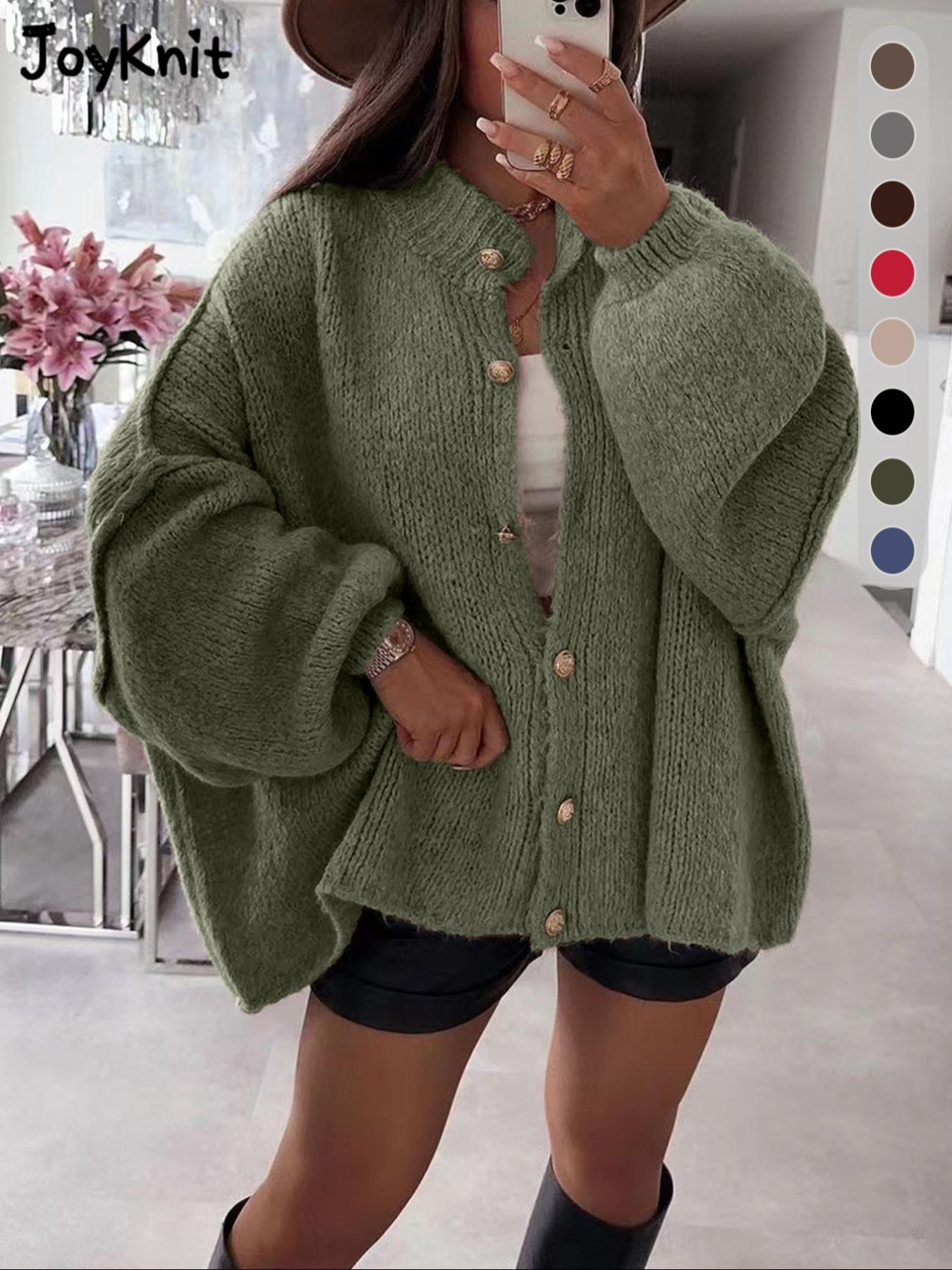 Women's New Arrival Fashion Womenswear Fall Winter Knit Cardigan, Simple Versatile Loose Fit Long Sleeve Knitted Sweater with Metal Buttons Knitwear Tops