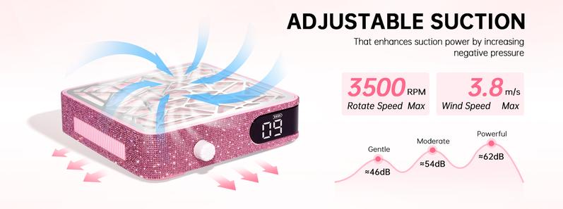 Nail Dust Collector, Corded Dust Collector Nail Tech,Powerful Vacuum Fan Vent Dust Collector Extractor Dust Suction Machine for Acrylic Nails Polishing, Nail Salon, Manicure Clean Workspace Inhalation Pisks,Pink Diamond/White Diamond