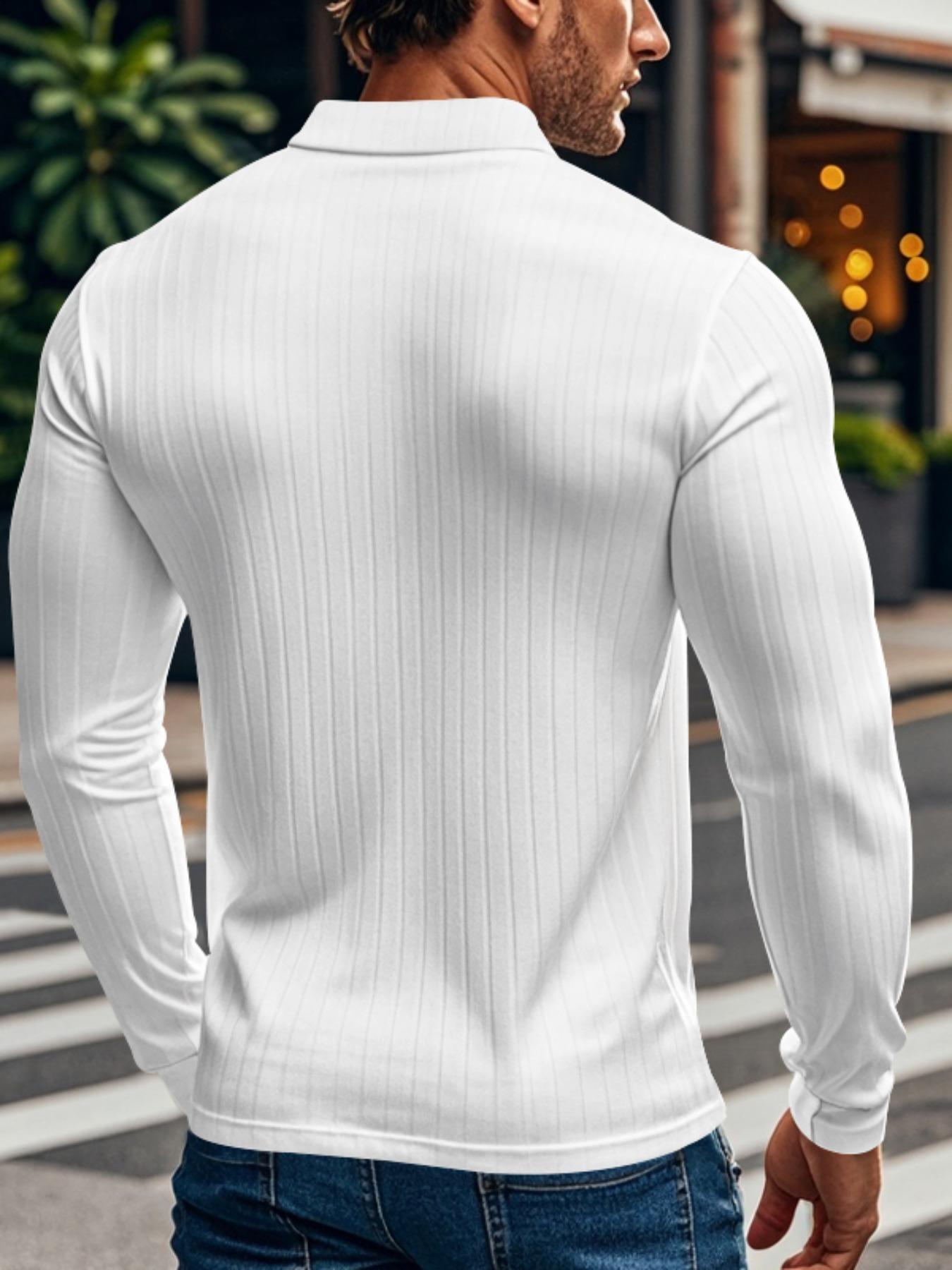 Men's Ribbed Texture Long Sleeve Polo Shirt, Comfortable Fit for Daily Wear, Stylish Design Suitable for Work & Leisure
