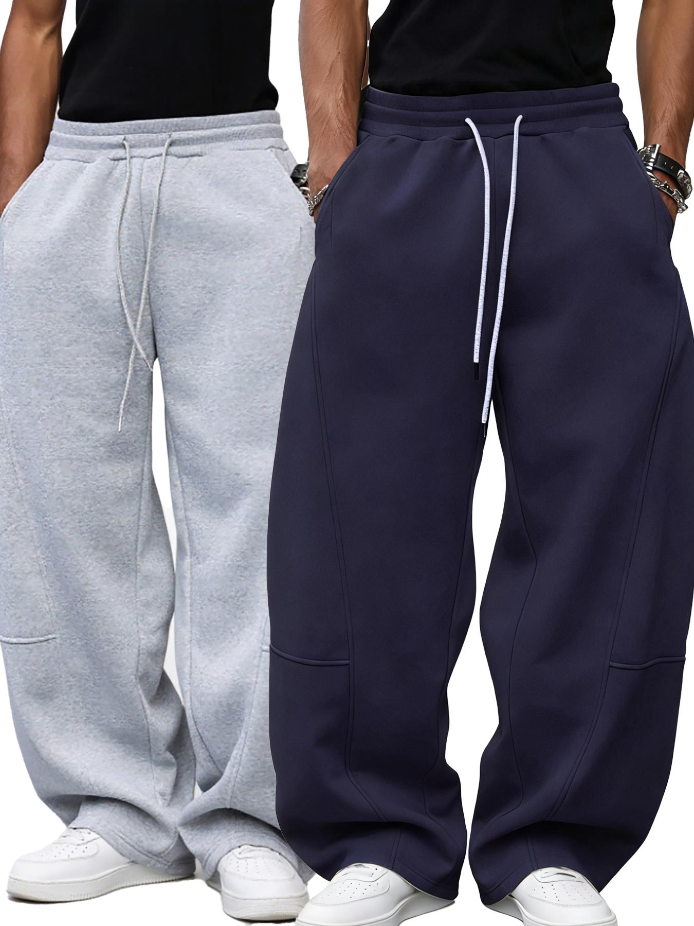 Men's Baggy Sweatpants, Loose Fit Casual Drawstring Elastic Waist, Wide Leg Joggers Trousers with Pockets, Comfortable Daily Wear, Sports Bottoms