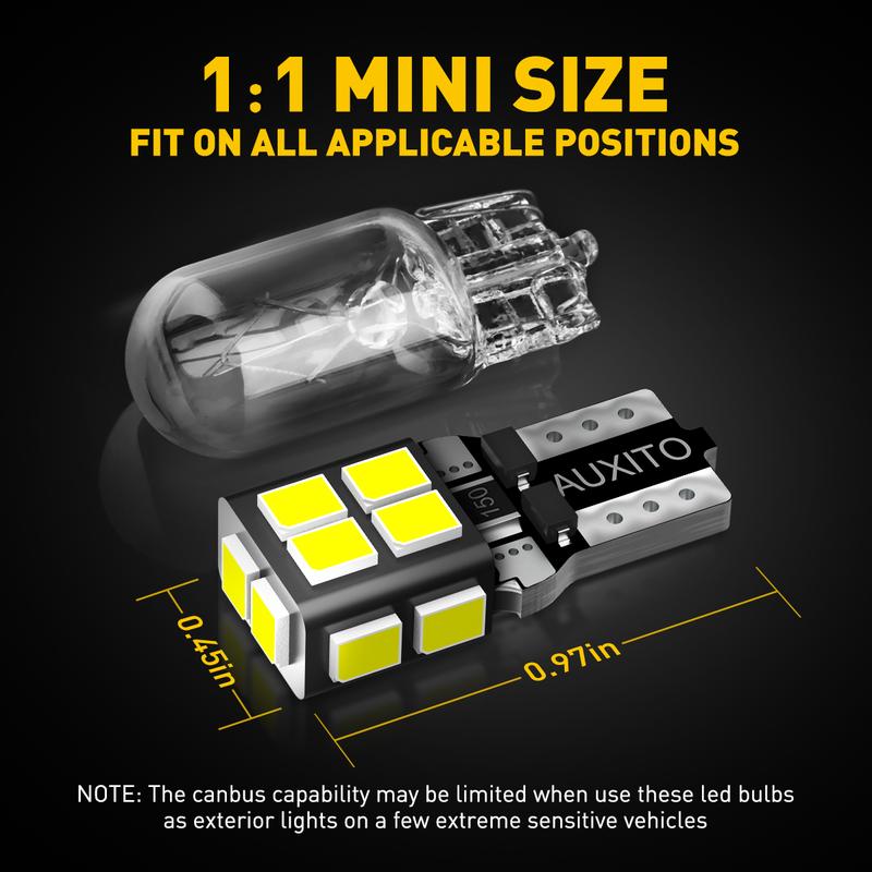 AUXITO 10× 6000K White LED T10 194 168 2825 W5W  Wedge 14-SMD Interior Car Bulbs Replacement for Dome Map Door Courtesy Trunk Parking License Plate Lights