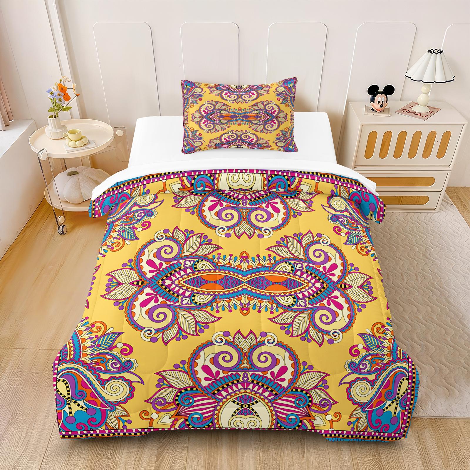 2/3 Pcs Boho Paisley Print Comforter Set, Vintage Ethnic Bedding Set, Soft Warm Lightweight with Vivid Digital Print, Fade Resistant, Ideal for Bedroom Dorm Guest Room Decor, All Season Use