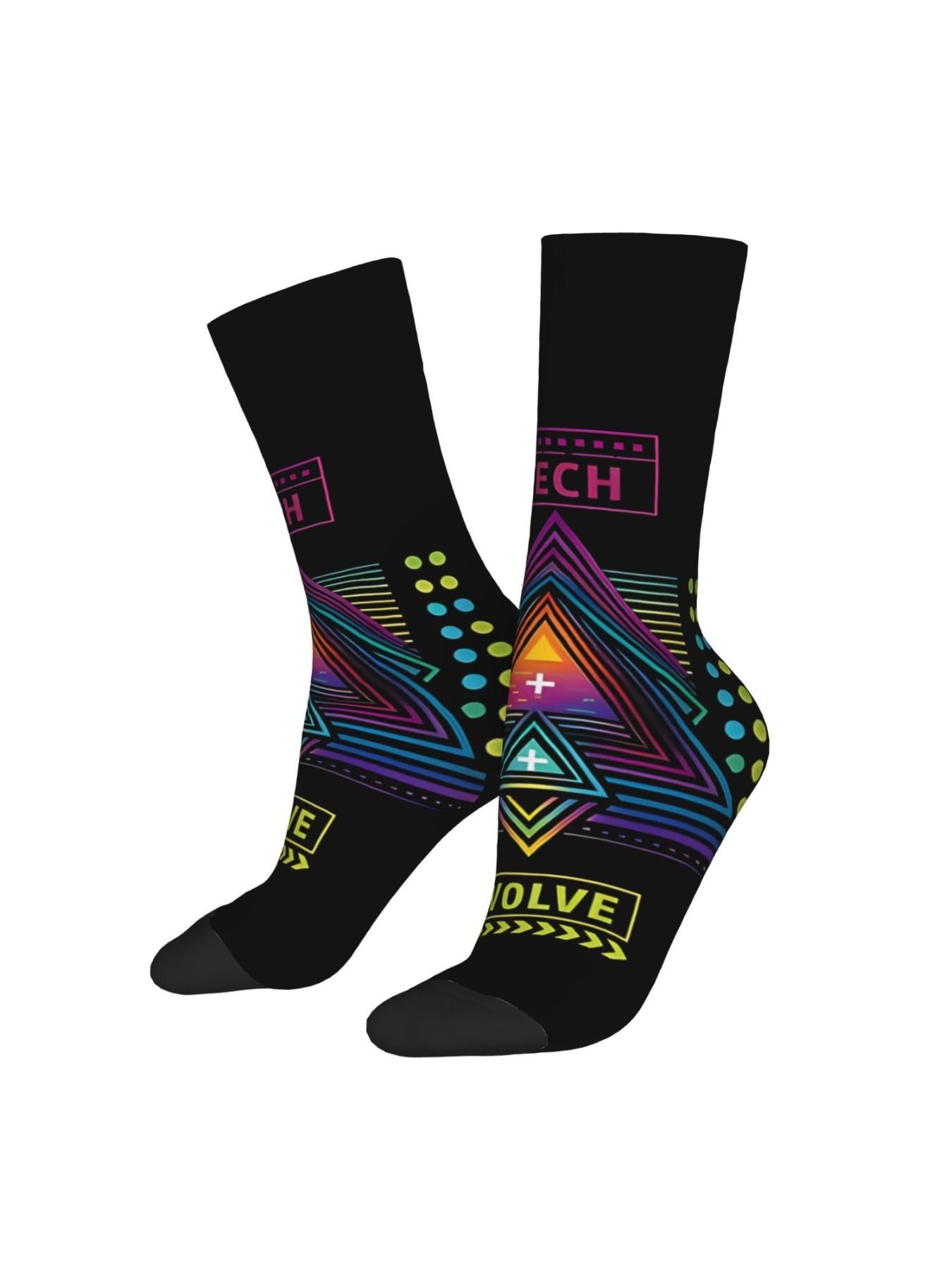 1 Pair Stylish Abstract Design Men's compression Socks Harajuku Pattern Printed Funny Novelty Happy Crew Sock Breathable Compression Socks